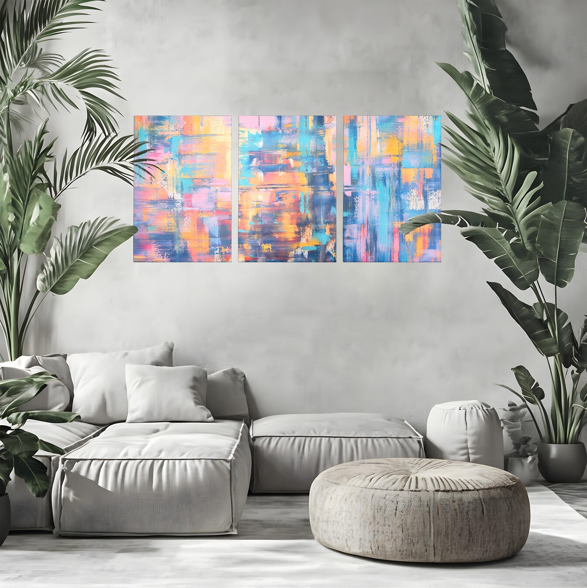 Set 3 Tablouri Canvas Premium LuxCanva® C3-1226, Abstract Colors Landscape, Relaxare, Living Room, Culori Vibrante