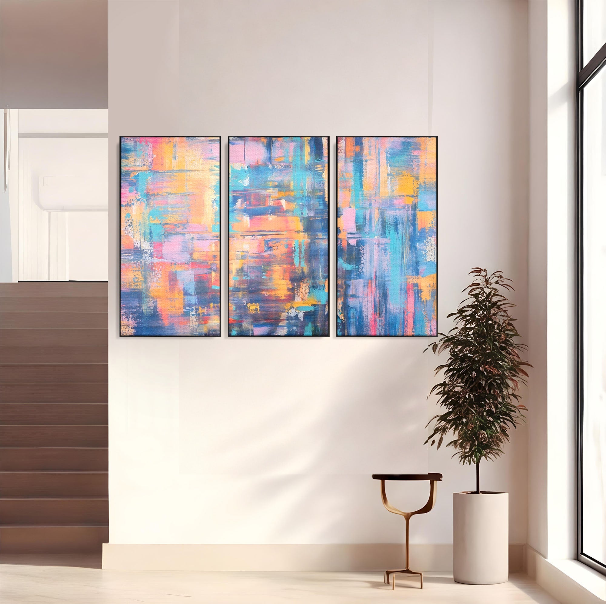 Set 3 Tablouri Canvas Premium LuxCanva® C3-1226, Abstract Colors Landscape, Relaxare, Living Room, Culori Vibrante