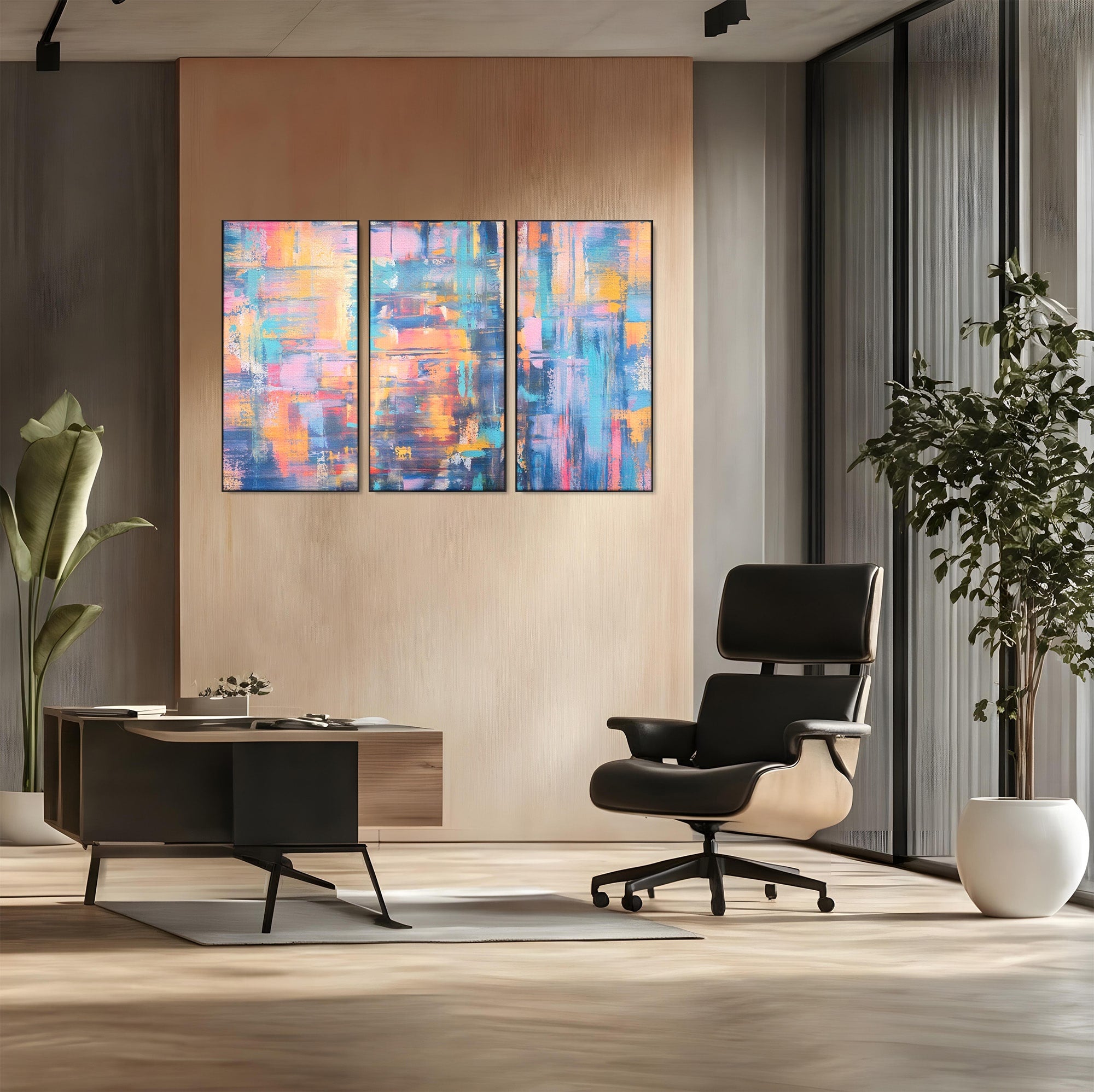 Set 3 Tablouri Canvas Premium LuxCanva® C3-1226, Abstract Colors Landscape, Relaxare, Living Room, Culori Vibrante