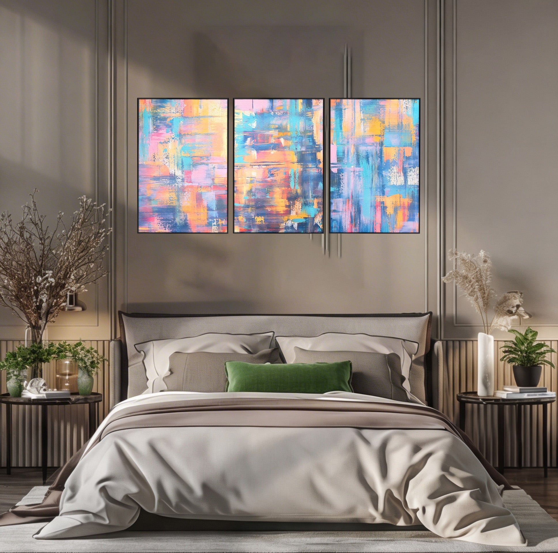Set 3 Tablouri Canvas Premium LuxCanva® C3-1226, Abstract Colors Landscape, Relaxare, Living Room, Culori Vibrante