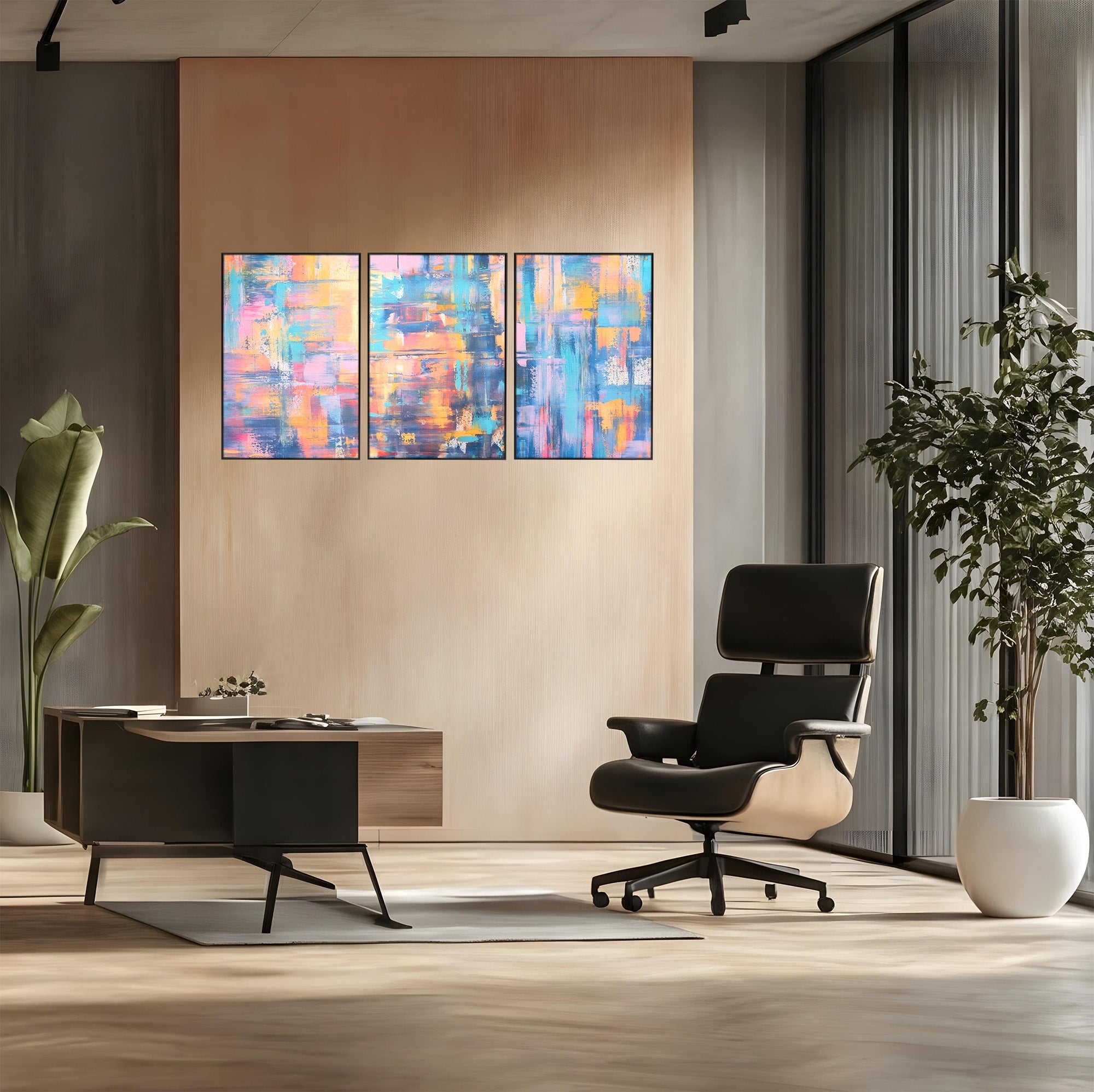 Set 3 Tablouri Canvas Premium LuxCanva® C3-1226, Abstract Colors Landscape, Relaxare, Living Room, Culori Vibrante