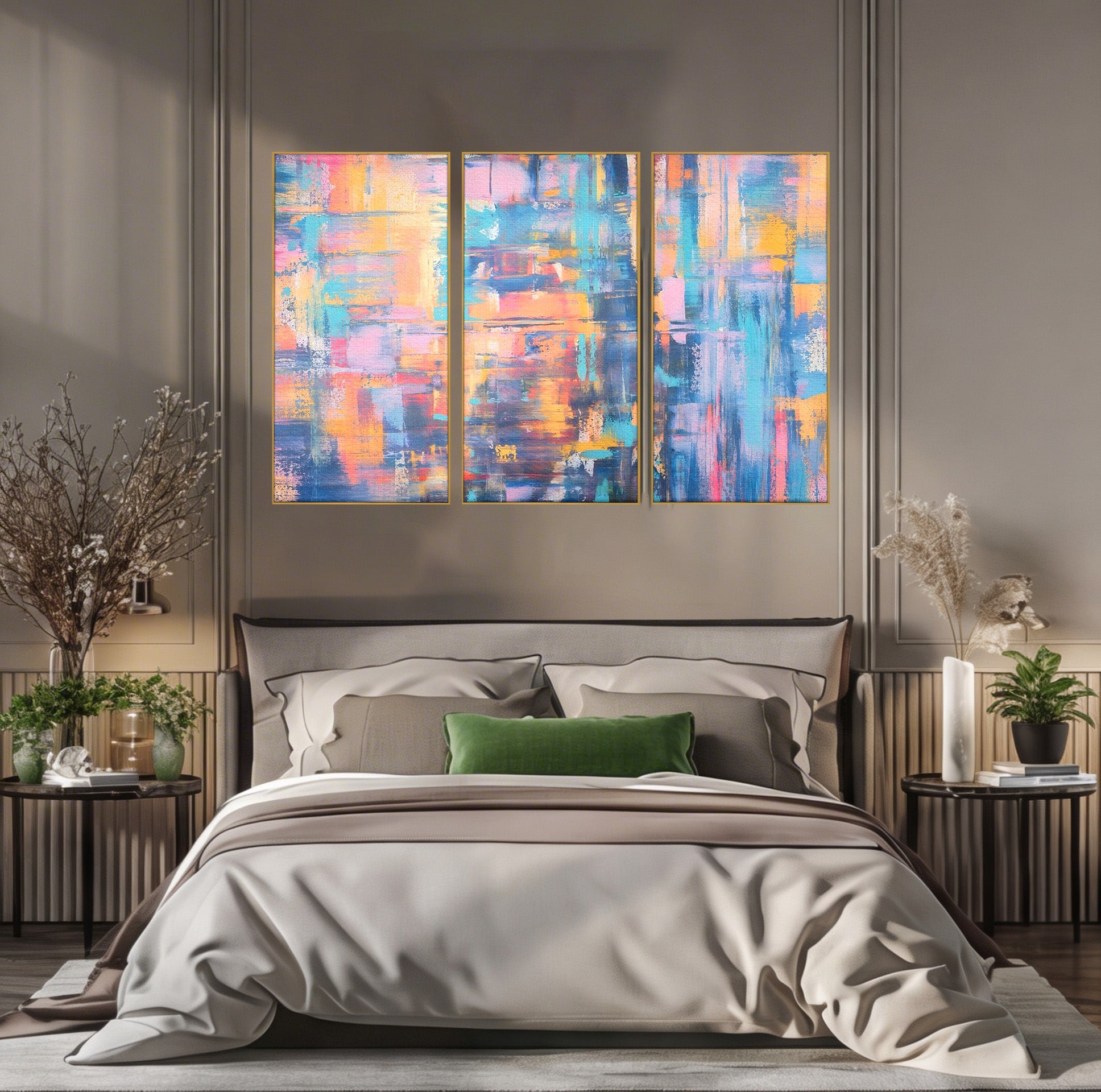 Set 3 Tablouri Canvas Premium LuxCanva® C3-1226, Abstract Colors Landscape, Relaxare, Living Room, Culori Vibrante