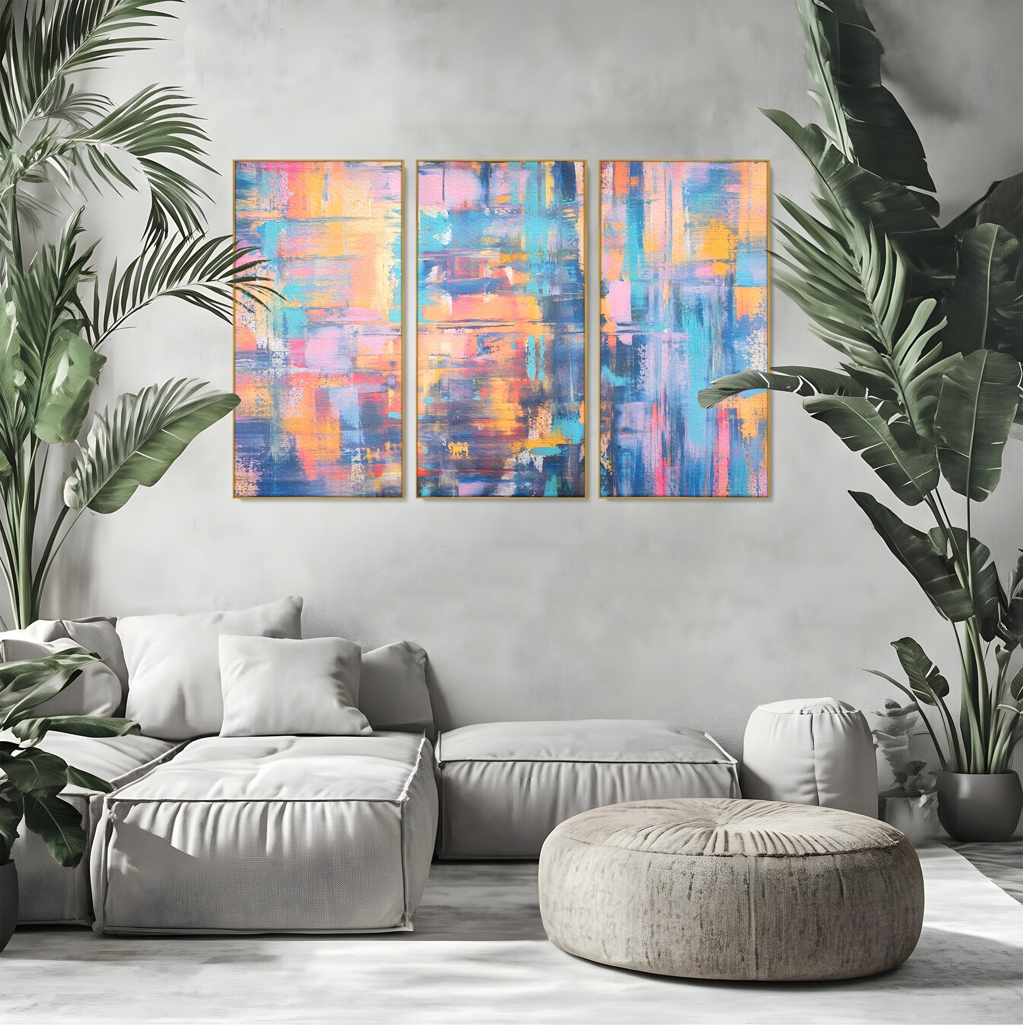 Set 3 Tablouri Canvas Premium LuxCanva® C3-1226, Abstract Colors Landscape, Relaxare, Living Room, Culori Vibrante
