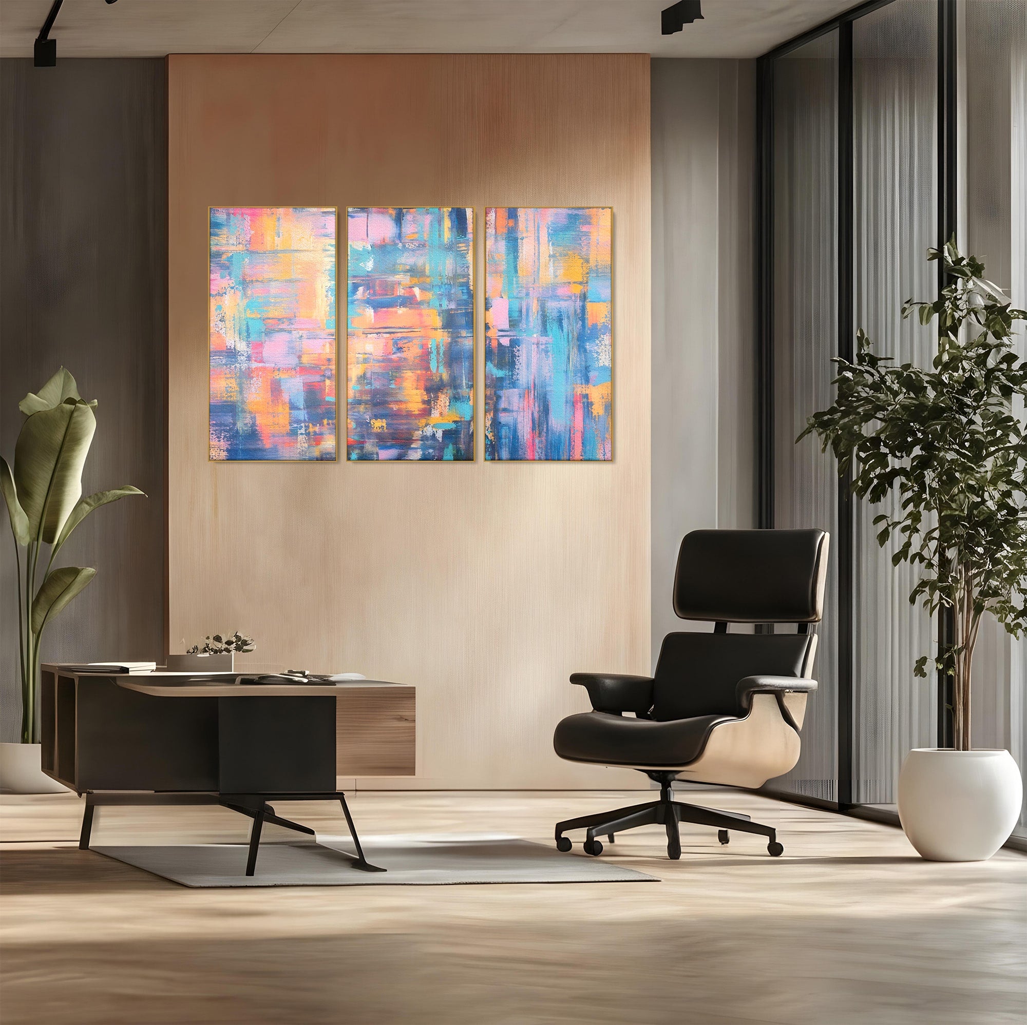 Set 3 Tablouri Canvas Premium LuxCanva® C3-1226, Abstract Colors Landscape, Relaxare, Living Room, Culori Vibrante