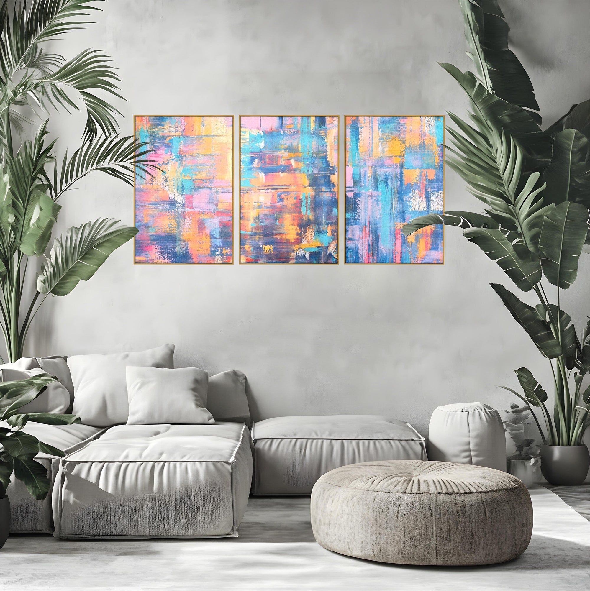 Set 3 Tablouri Canvas Premium LuxCanva® C3-1226, Abstract Colors Landscape, Relaxare, Living Room, Culori Vibrante