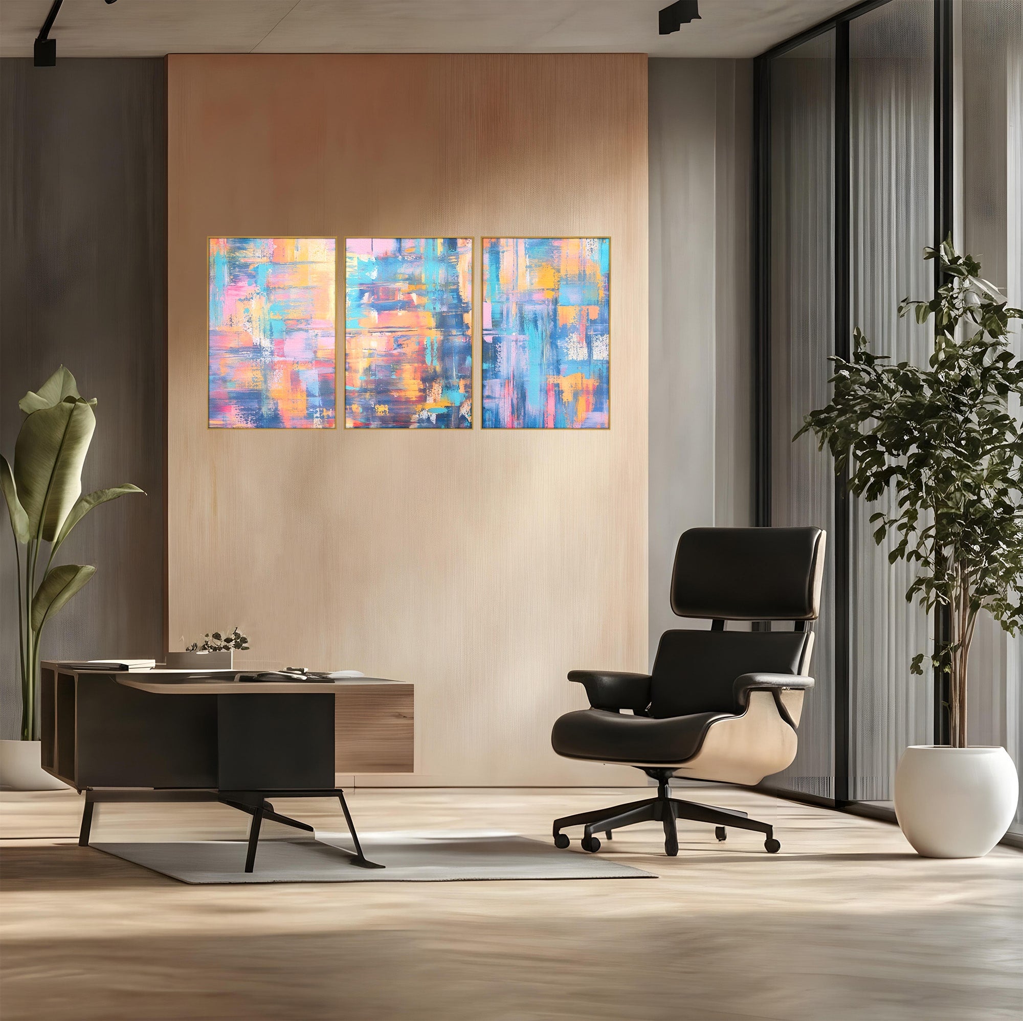 Set 3 Tablouri Canvas Premium LuxCanva® C3-1226, Abstract Colors Landscape, Relaxare, Living Room, Culori Vibrante