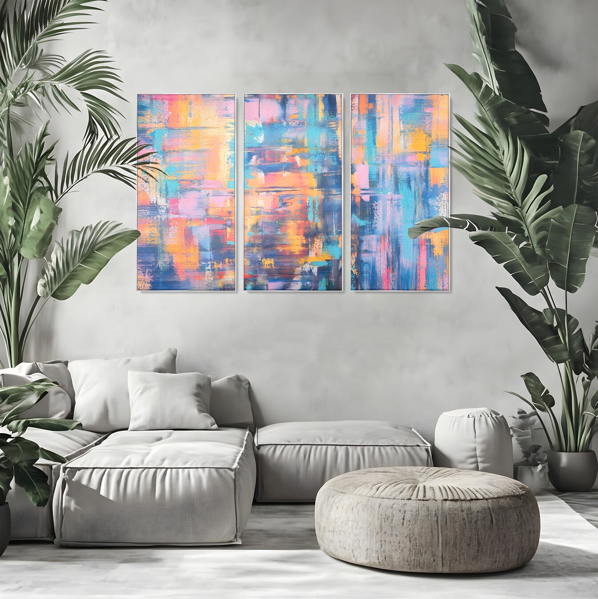 Set 3 Tablouri Canvas Premium LuxCanva® C3-1226, Abstract Colors Landscape, Relaxare, Living Room, Culori Vibrante