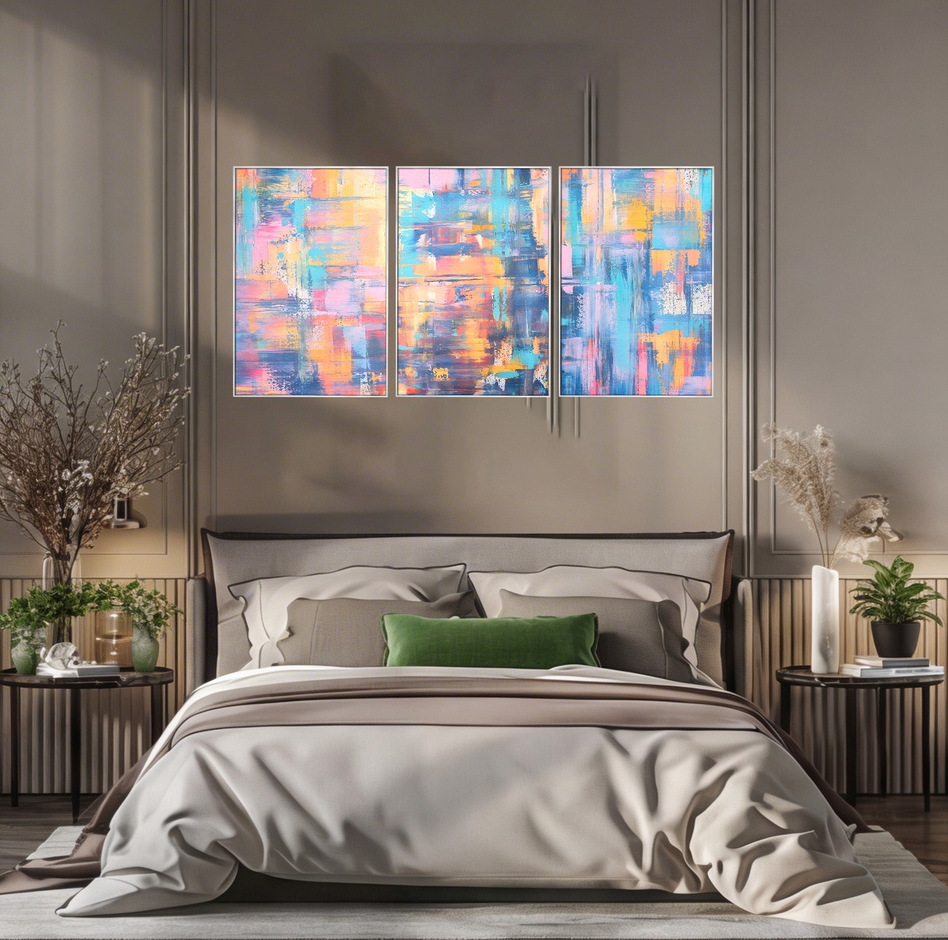 Set 3 Tablouri Canvas Premium LuxCanva® C3-1226, Abstract Colors Landscape, Relaxare, Living Room, Culori Vibrante