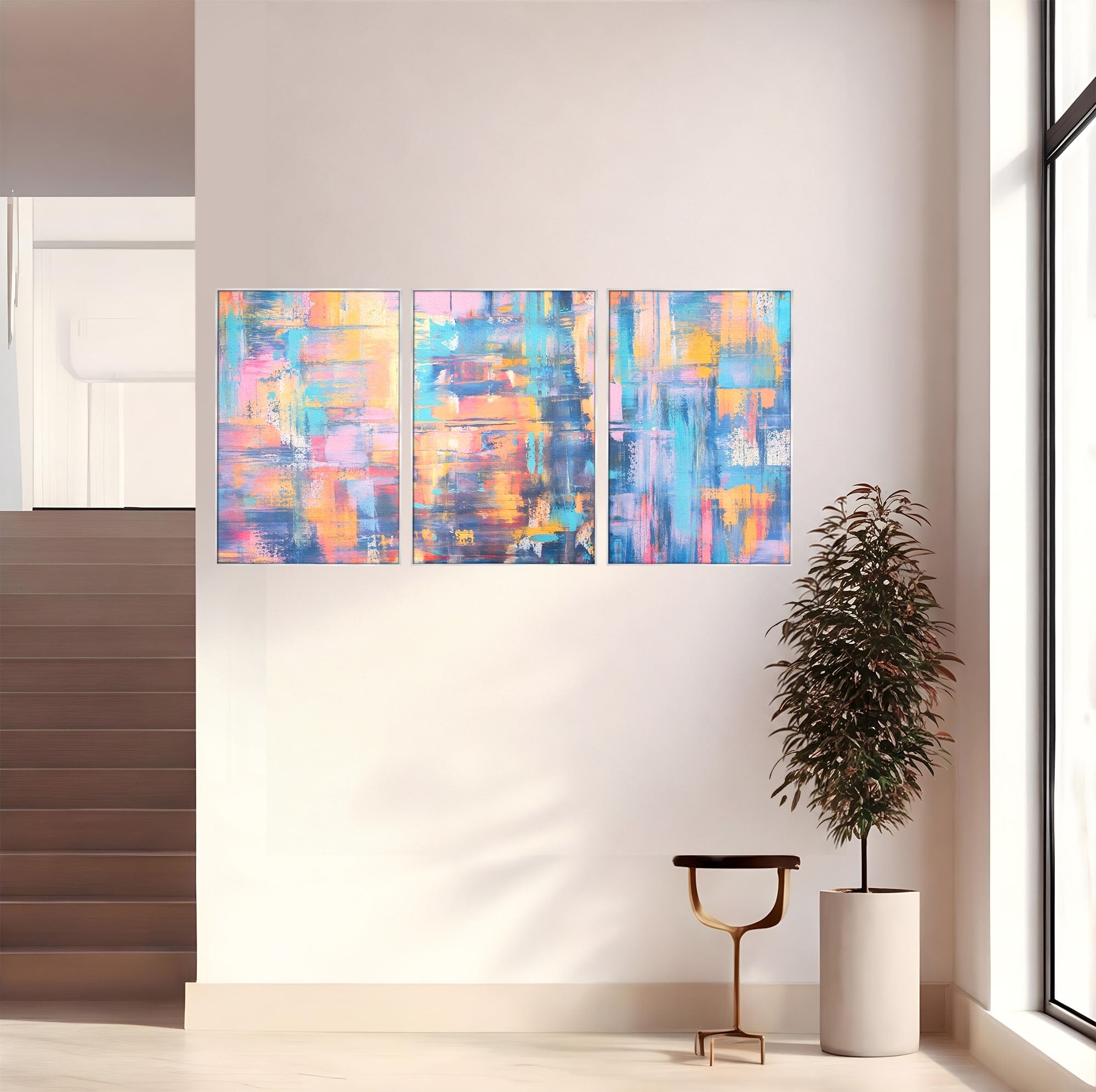 Set 3 Tablouri Canvas Premium LuxCanva® C3-1226, Abstract Colors Landscape, Relaxare, Living Room, Culori Vibrante