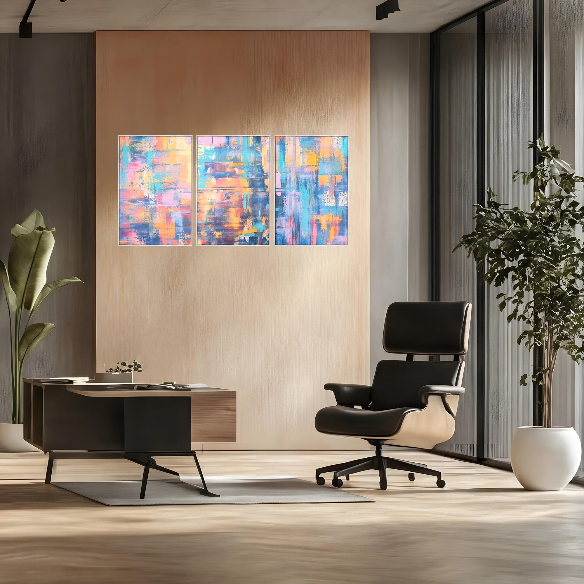 Set 3 Tablouri Canvas Premium LuxCanva® C3-1226, Abstract Colors Landscape, Relaxare, Living Room, Culori Vibrante