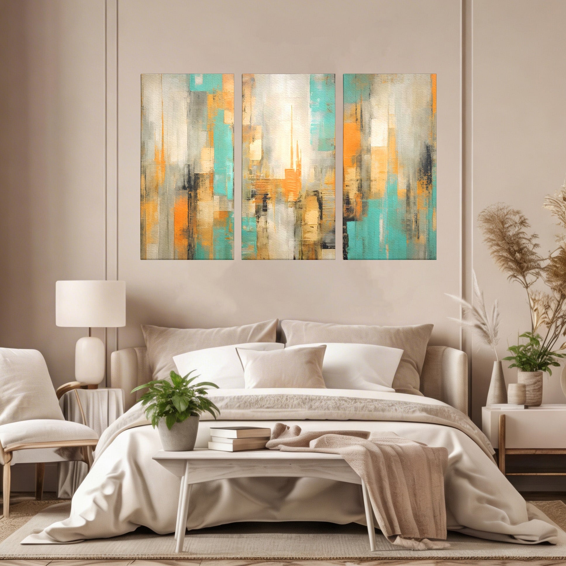 Set 3 Tablouri Canvas Premium LuxCanva® C3-1232, Abstract Colors Lanscape, Relaxare, Living Room, Culori Vibrante