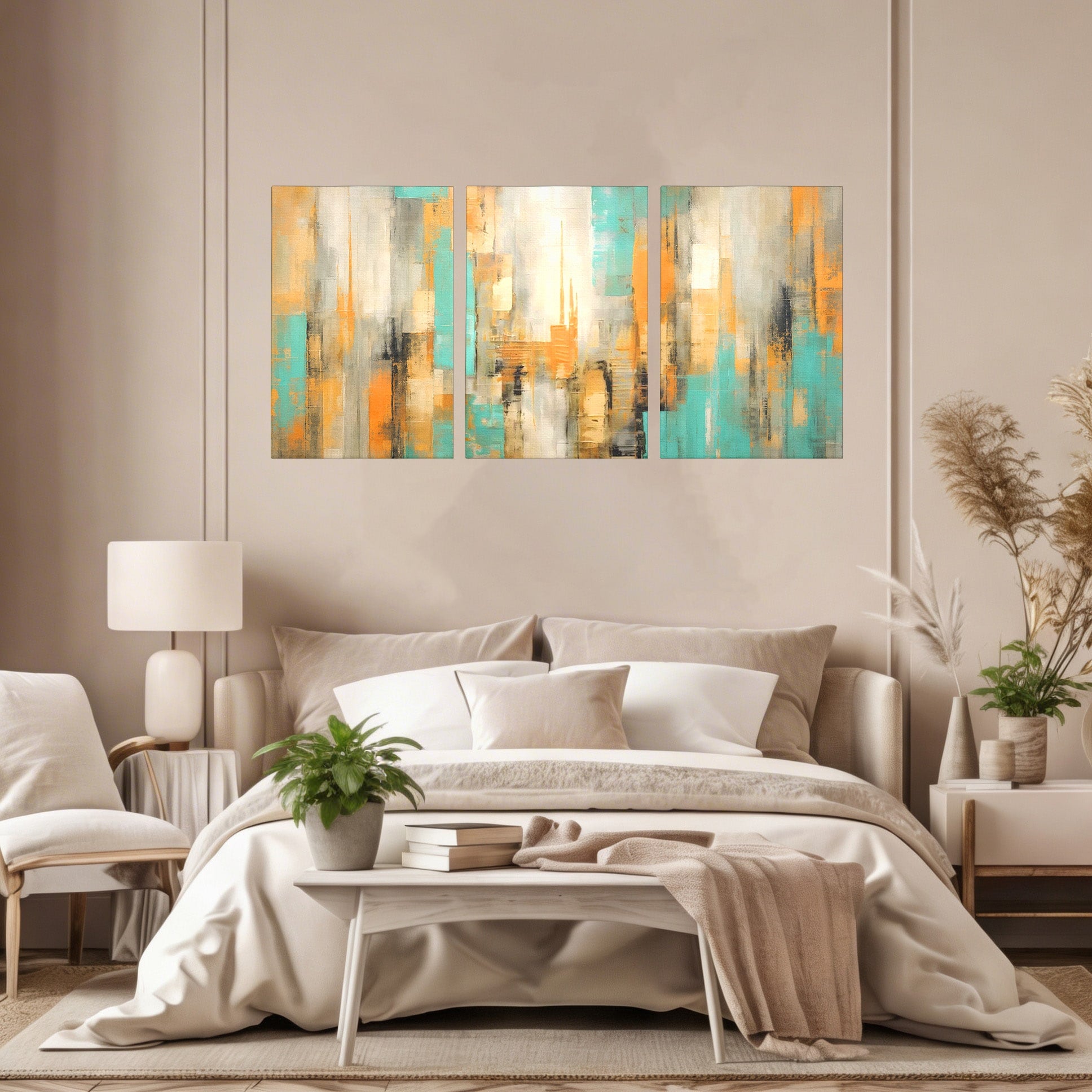 Set 3 Tablouri Canvas Premium LuxCanva® C3-1232, Abstract Colors Lanscape, Relaxare, Living Room, Culori Vibrante