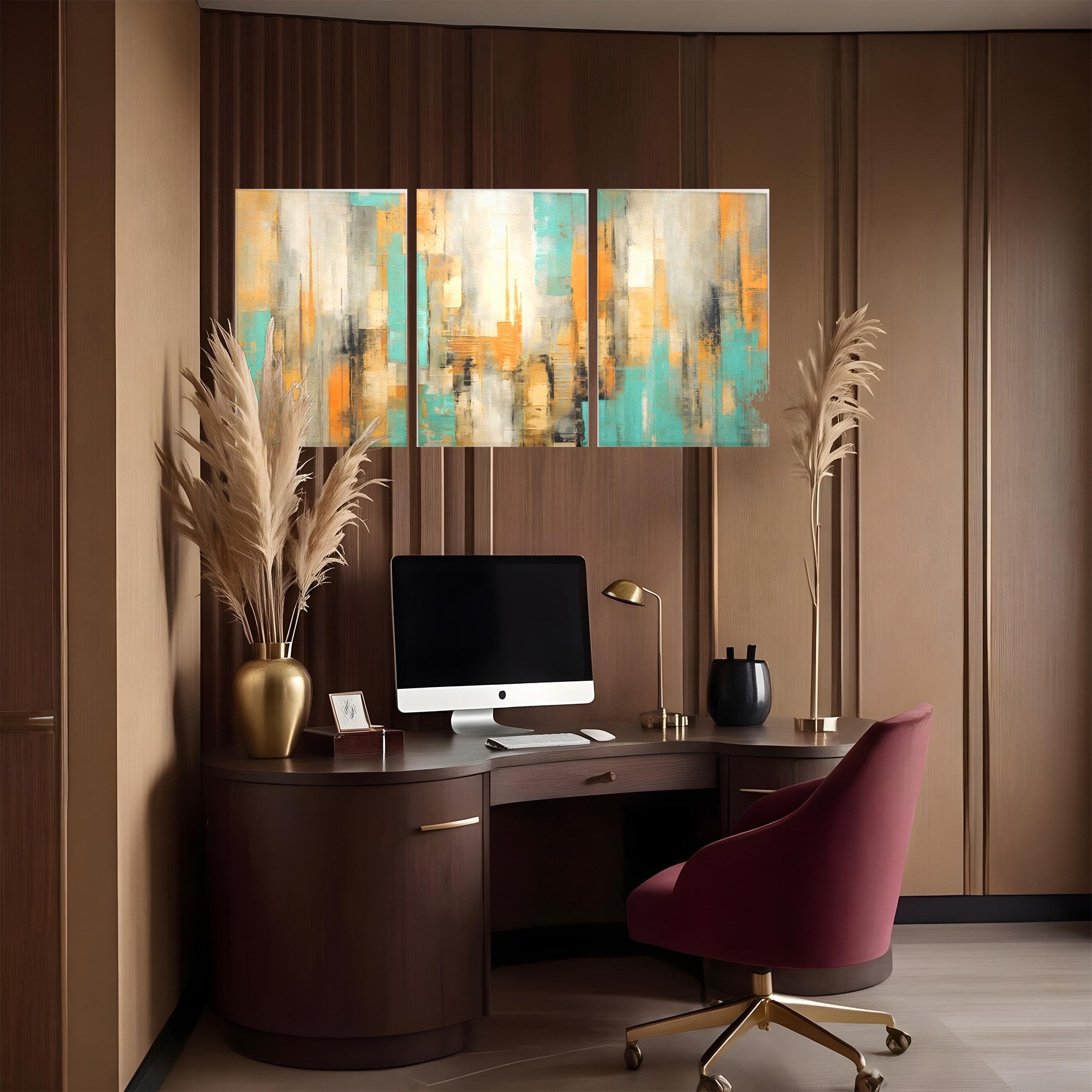 Set 3 Tablouri Canvas Premium LuxCanva® C3-1232, Abstract Colors Lanscape, Relaxare, Living Room, Culori Vibrante