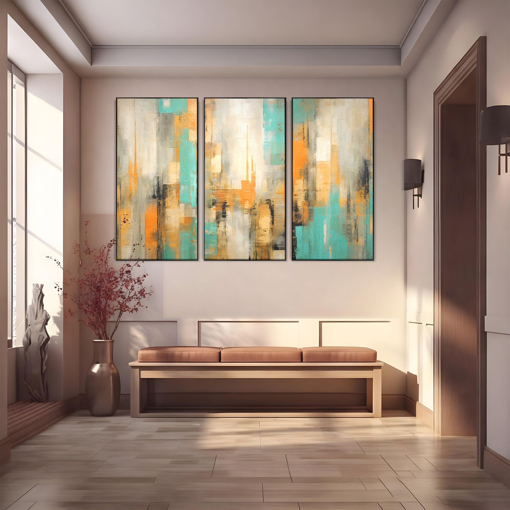 Set 3 Tablouri Canvas Premium LuxCanva® C3-1232, Abstract Colors Lanscape, Relaxare, Living Room, Culori Vibrante