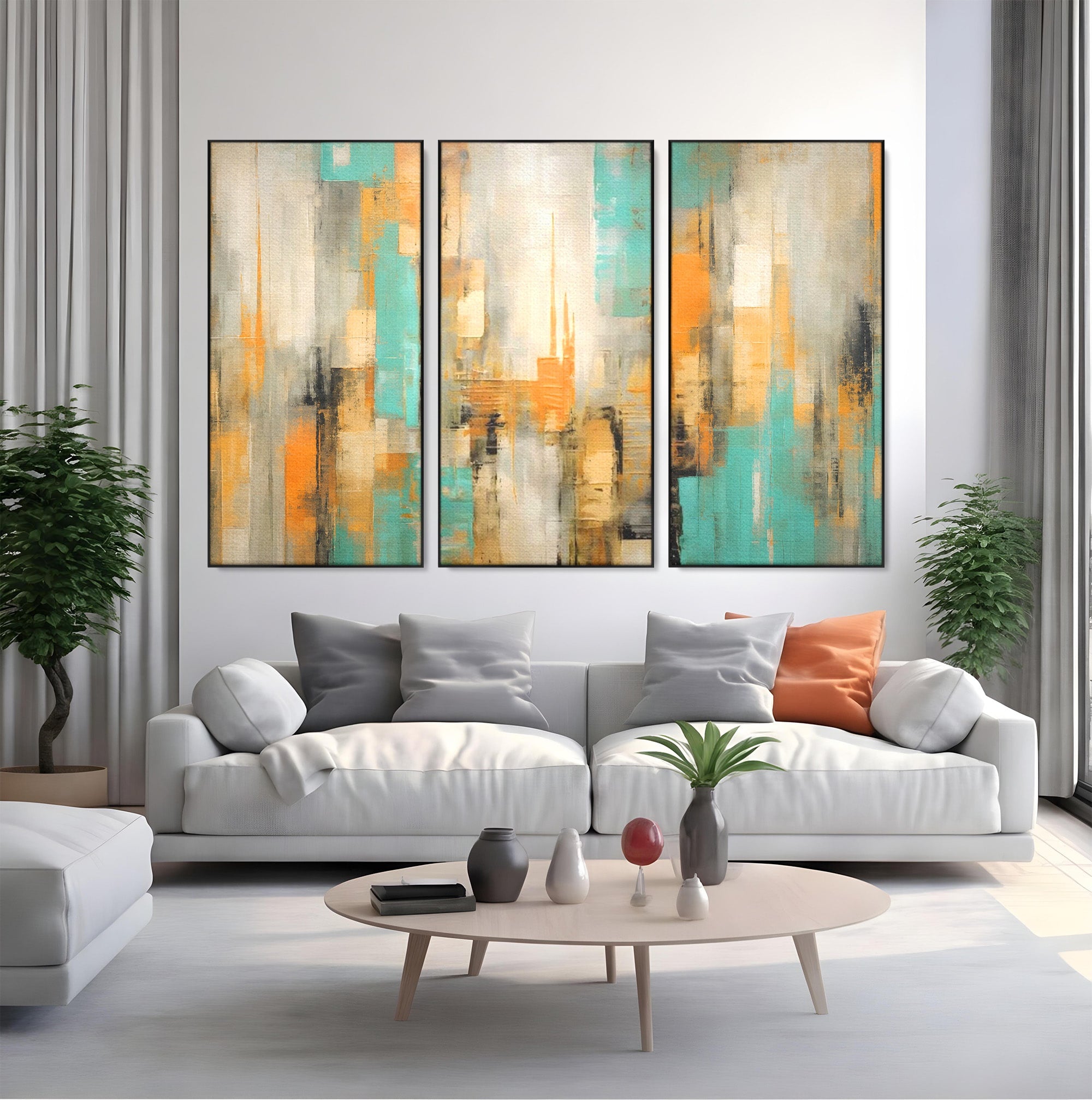 Set 3 Tablouri Canvas Premium LuxCanva® C3-1232, Abstract Colors Lanscape, Relaxare, Living Room, Culori Vibrante