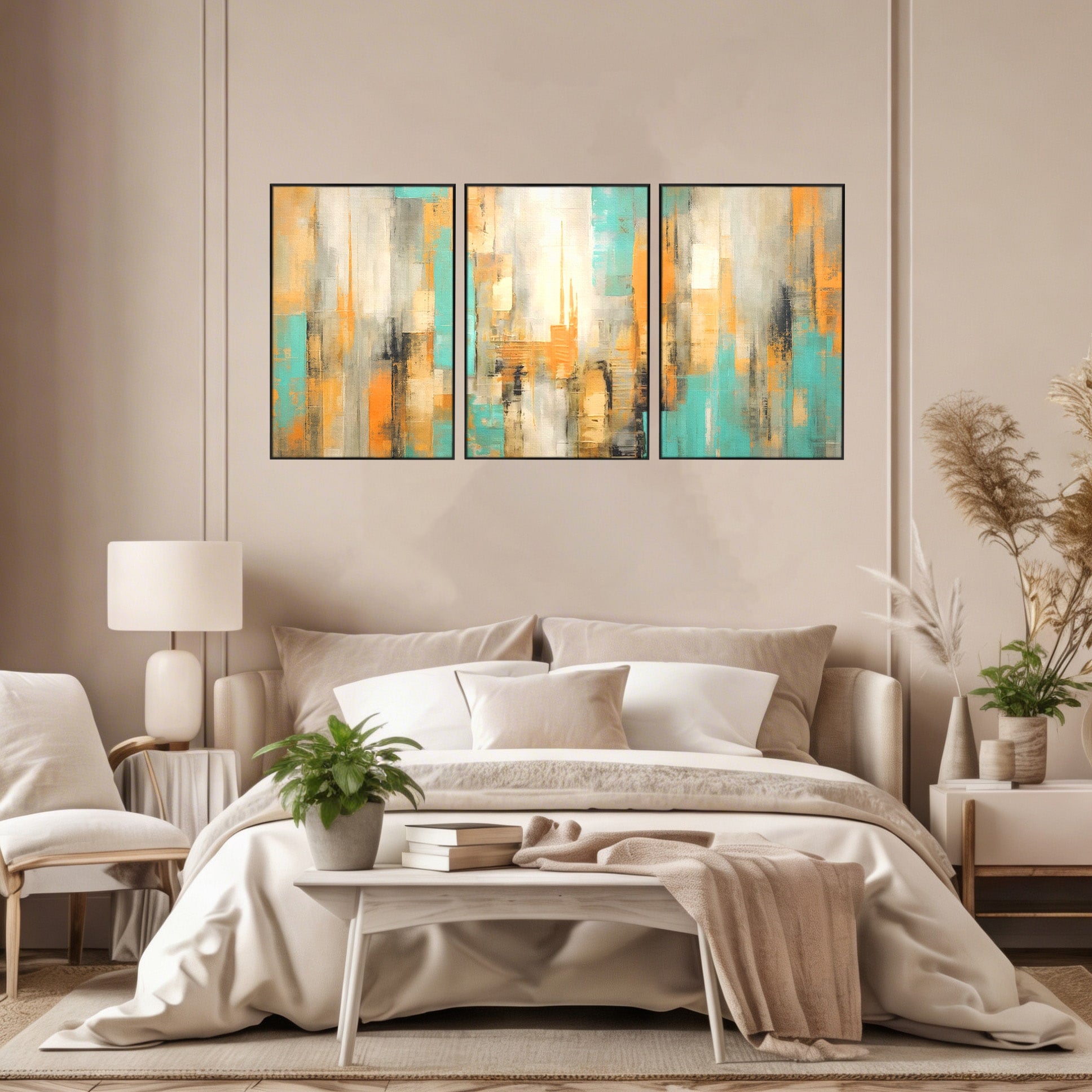 Set 3 Tablouri Canvas Premium LuxCanva® C3-1232, Abstract Colors Lanscape, Relaxare, Living Room, Culori Vibrante