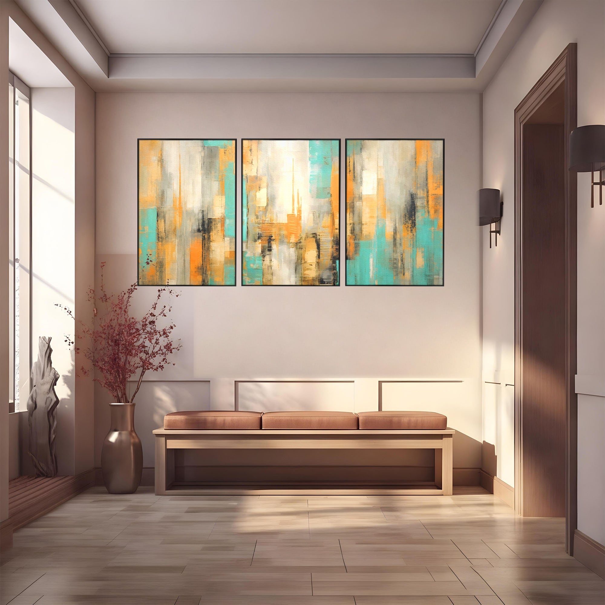 Set 3 Tablouri Canvas Premium LuxCanva® C3-1232, Abstract Colors Lanscape, Relaxare, Living Room, Culori Vibrante
