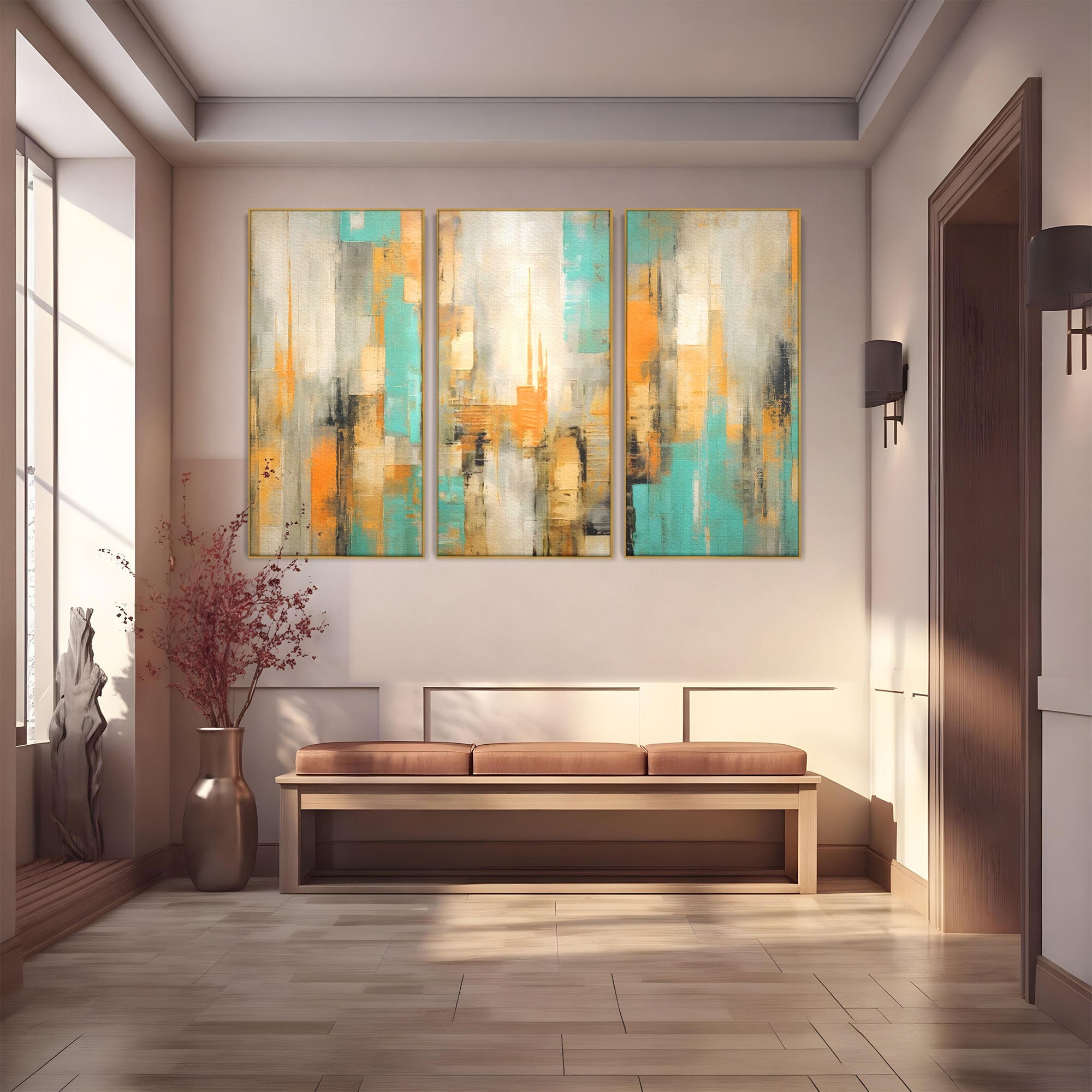 Set 3 Tablouri Canvas Premium LuxCanva® C3-1232, Abstract Colors Lanscape, Relaxare, Living Room, Culori Vibrante