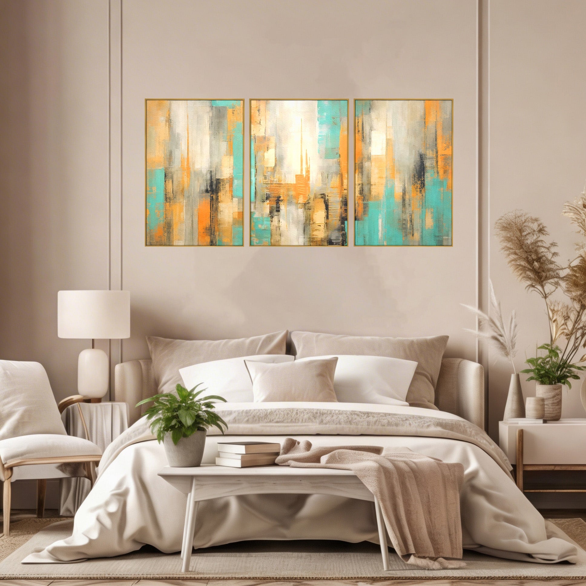 Set 3 Tablouri Canvas Premium LuxCanva® C3-1232, Abstract Colors Lanscape, Relaxare, Living Room, Culori Vibrante