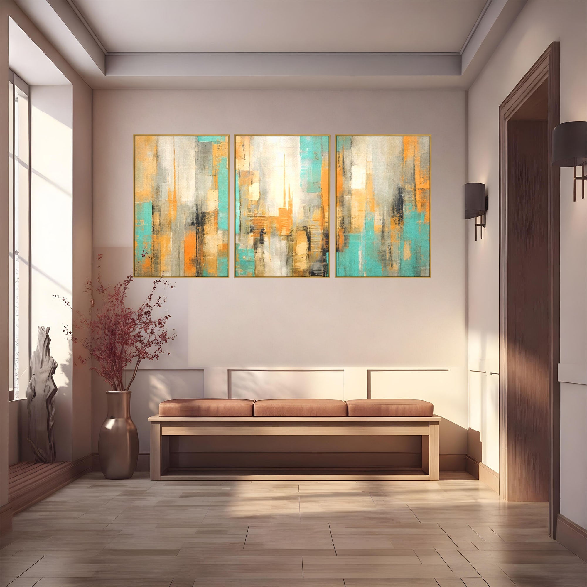 Set 3 Tablouri Canvas Premium LuxCanva® C3-1232, Abstract Colors Lanscape, Relaxare, Living Room, Culori Vibrante