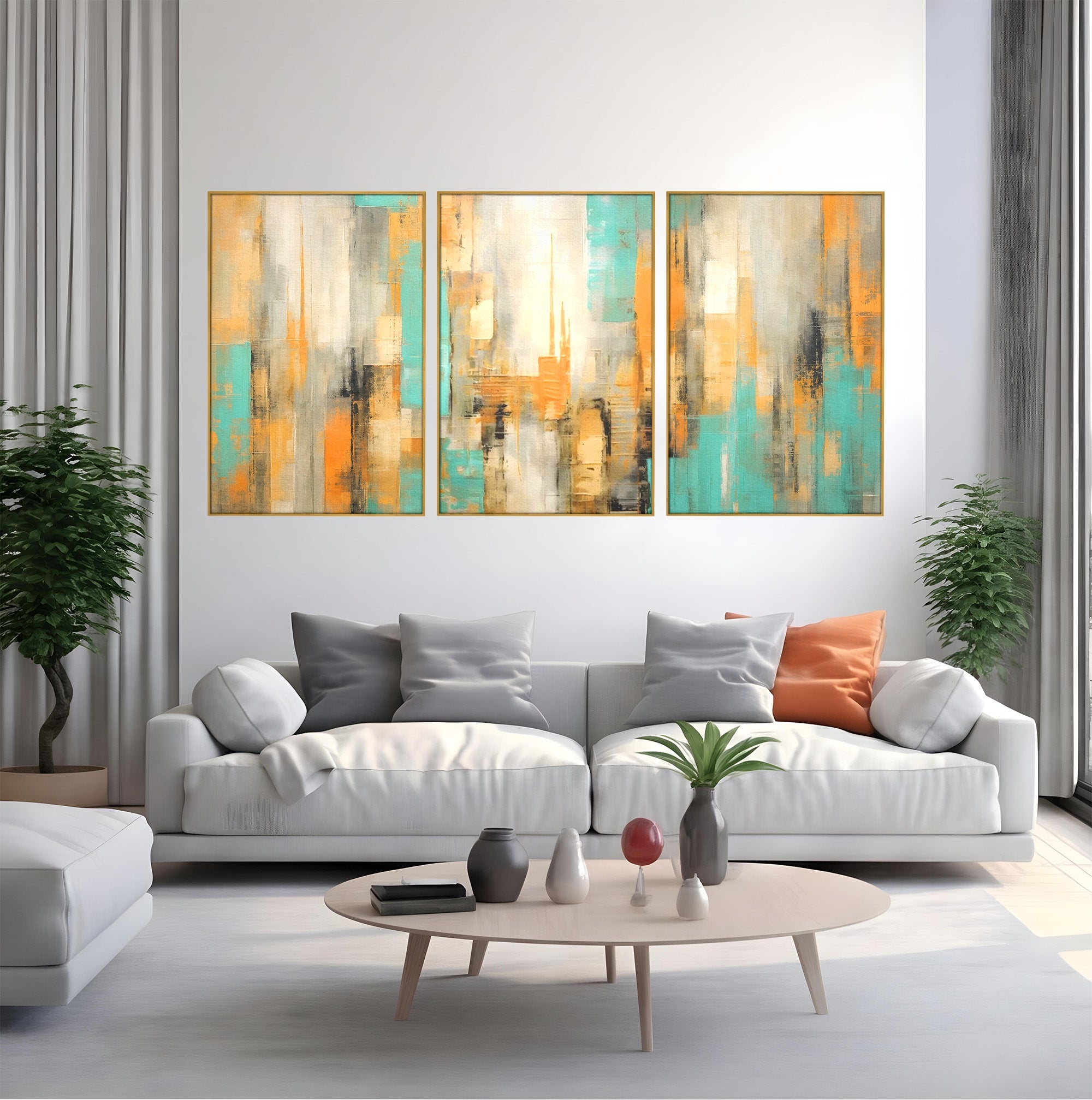 Set 3 Tablouri Canvas Premium LuxCanva® C3-1232, Abstract Colors Lanscape, Relaxare, Living Room, Culori Vibrante