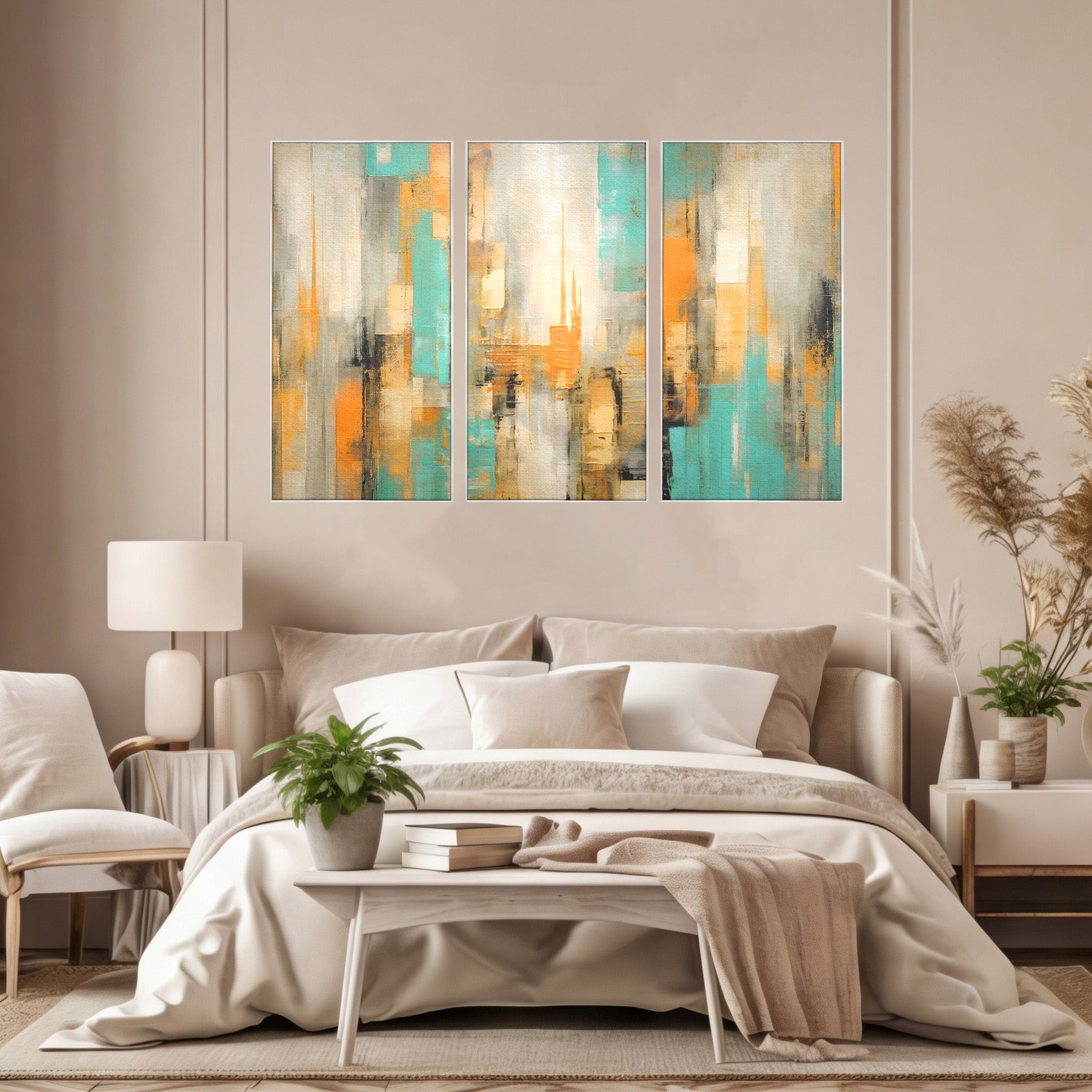 Set 3 Tablouri Canvas Premium LuxCanva® C3-1232, Abstract Colors Lanscape, Relaxare, Living Room, Culori Vibrante