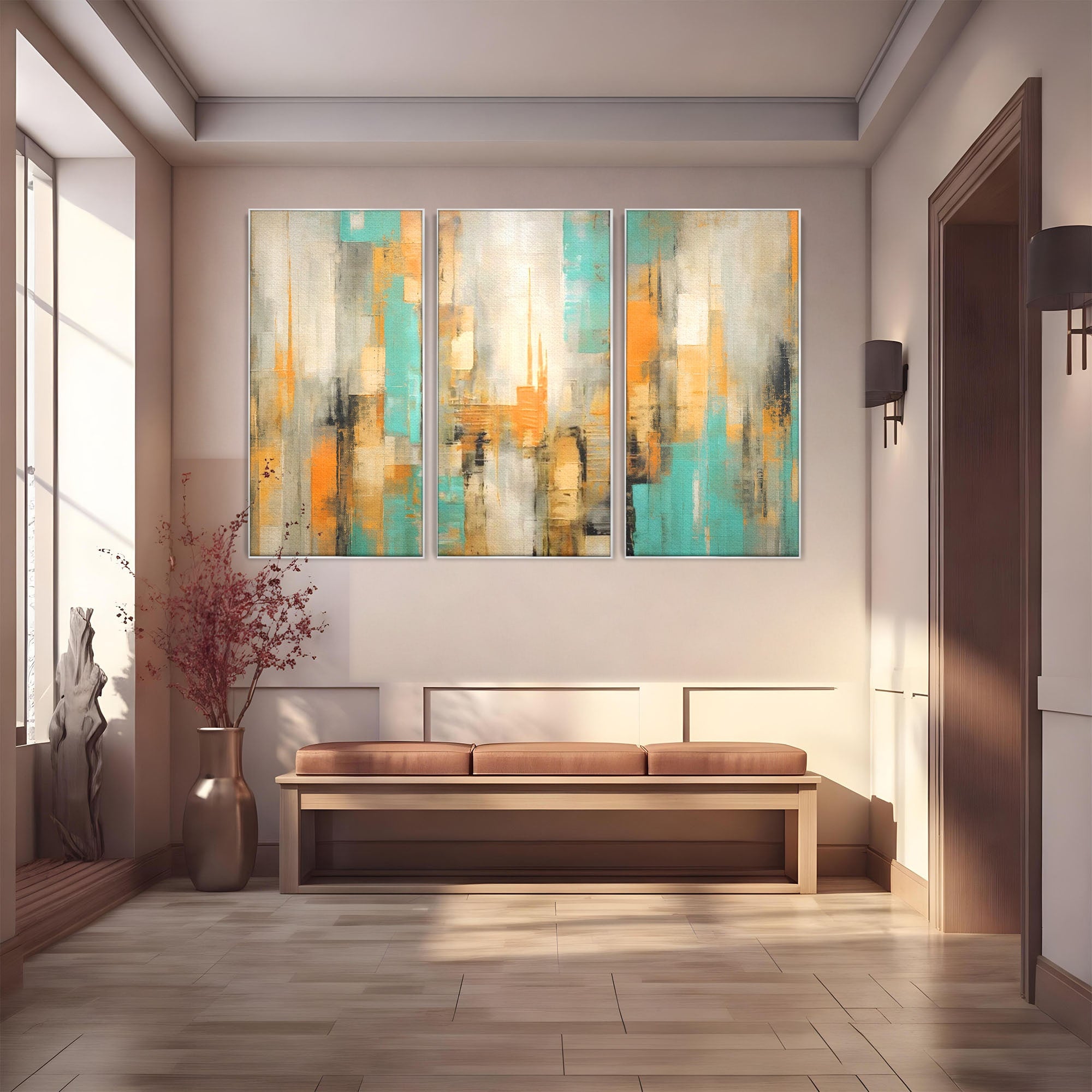 Set 3 Tablouri Canvas Premium LuxCanva® C3-1232, Abstract Colors Lanscape, Relaxare, Living Room, Culori Vibrante
