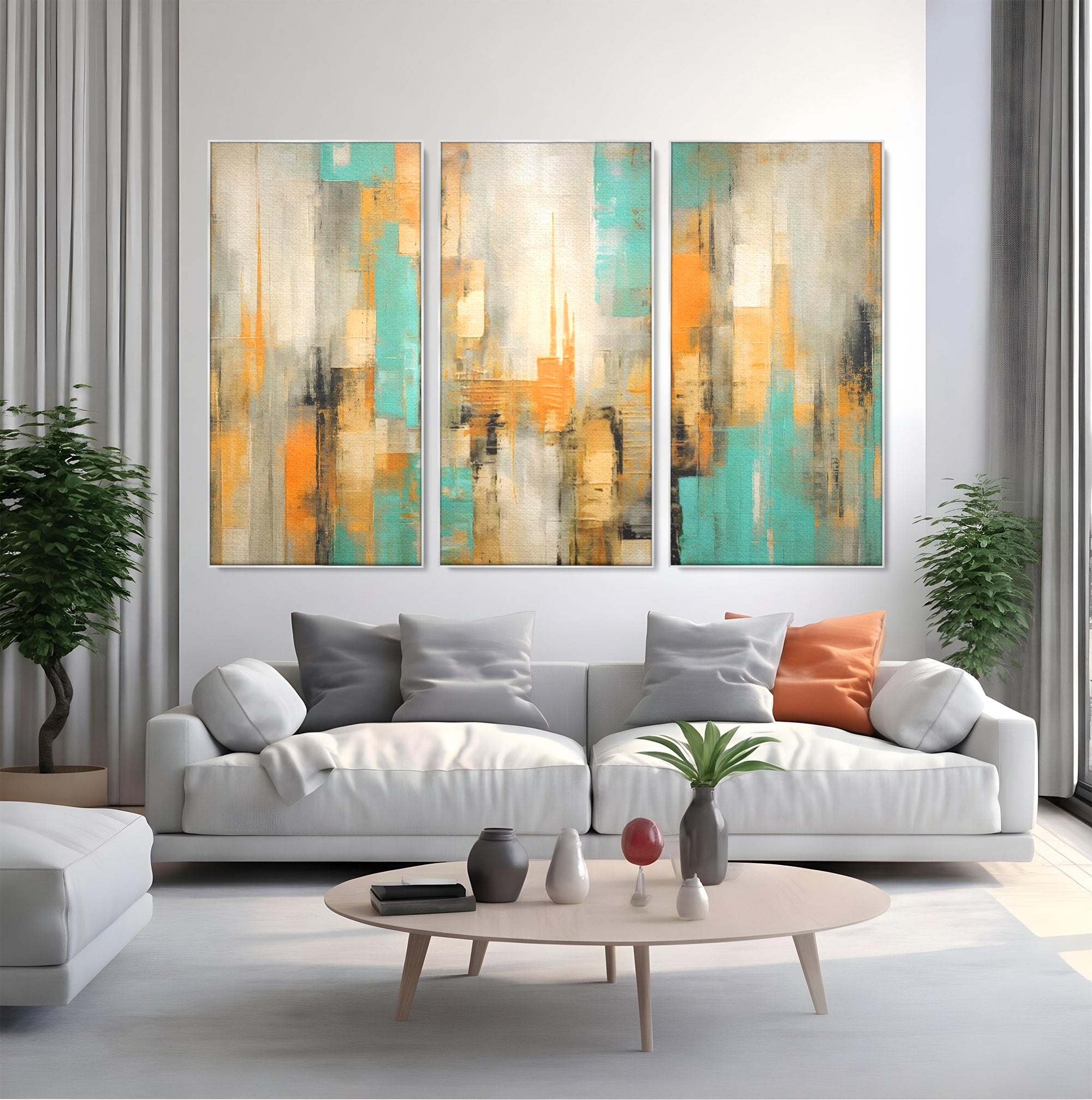 Set 3 Tablouri Canvas Premium LuxCanva® C3-1232, Abstract Colors Lanscape, Relaxare, Living Room, Culori Vibrante