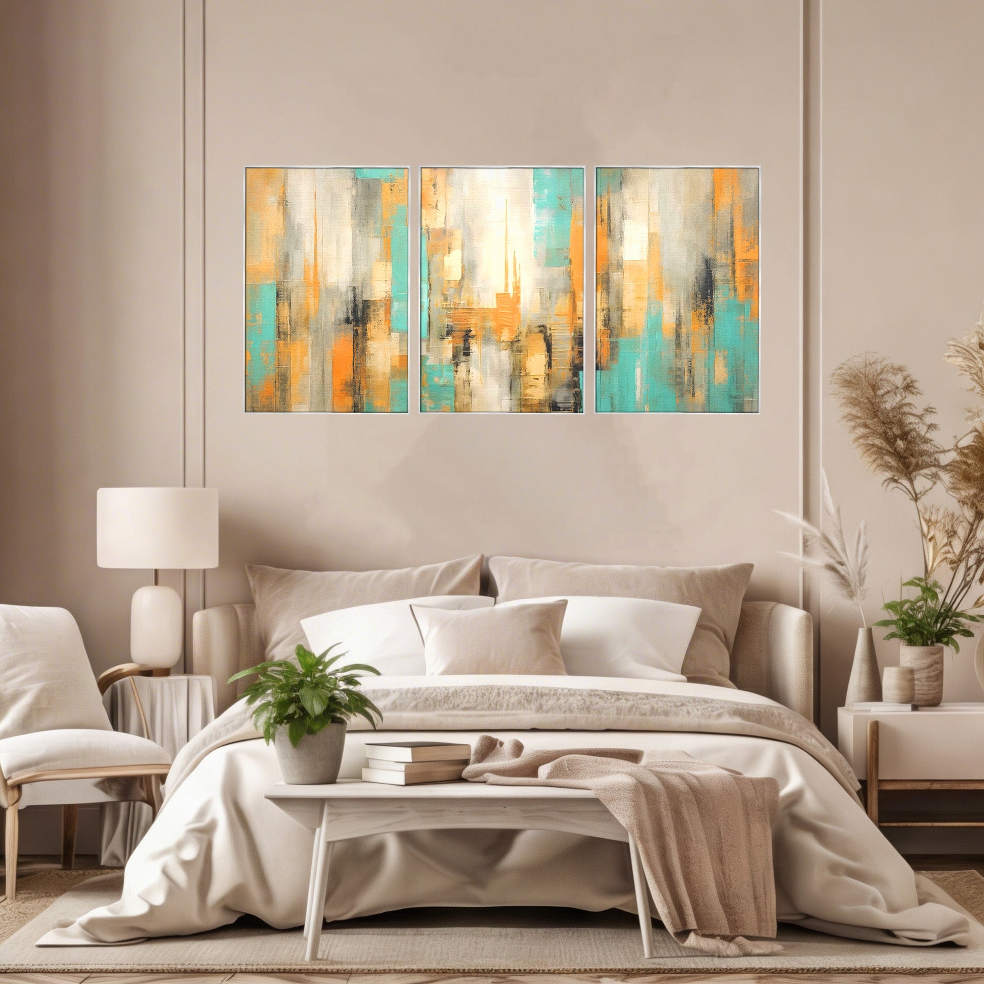 Set 3 Tablouri Canvas Premium LuxCanva® C3-1232, Abstract Colors Lanscape, Relaxare, Living Room, Culori Vibrante