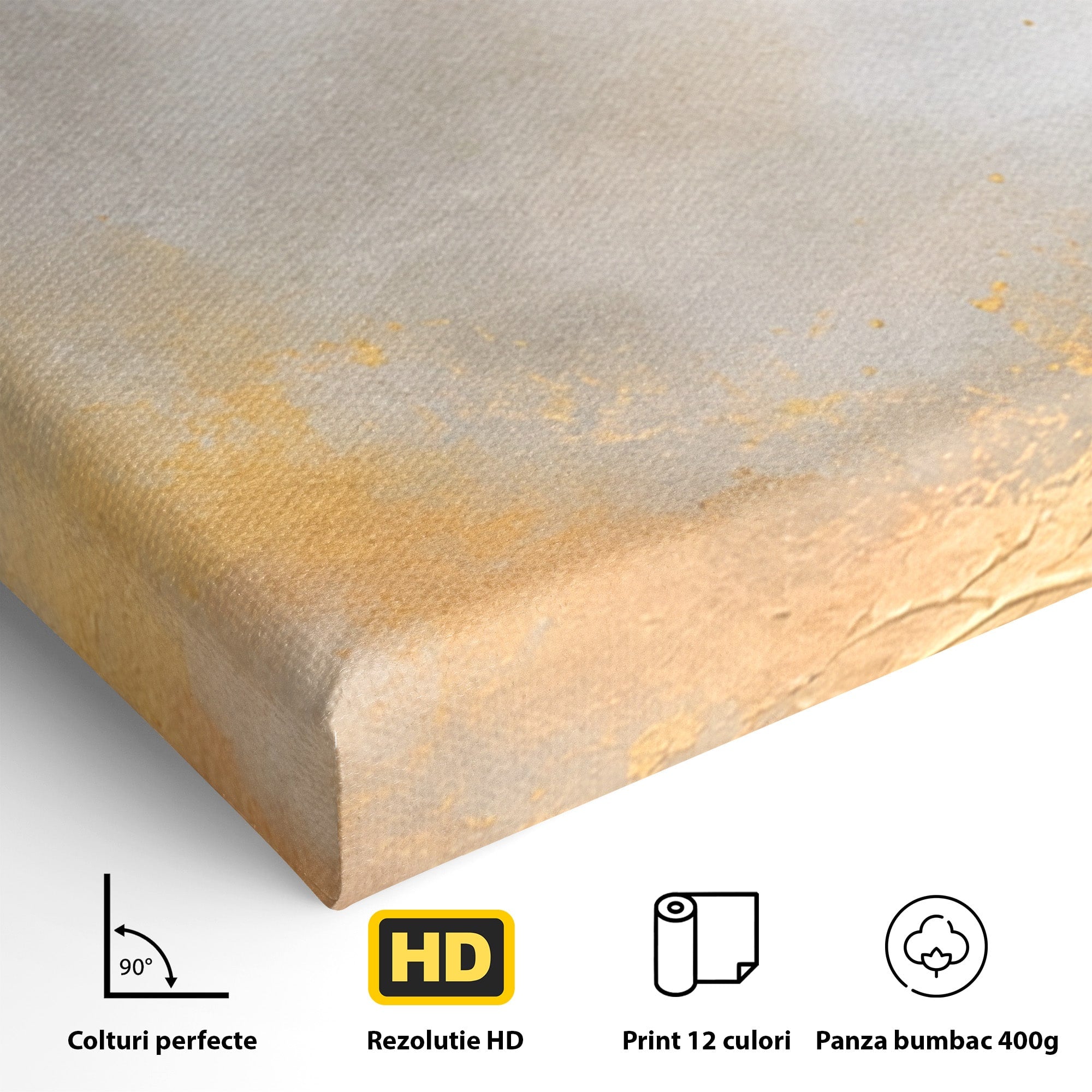Set 3 Tablouri Canvas Premium LuxCanva® C3-1237, Gold And Grey Abstract Painting, Relaxare, Living Room, Culori Vibrante