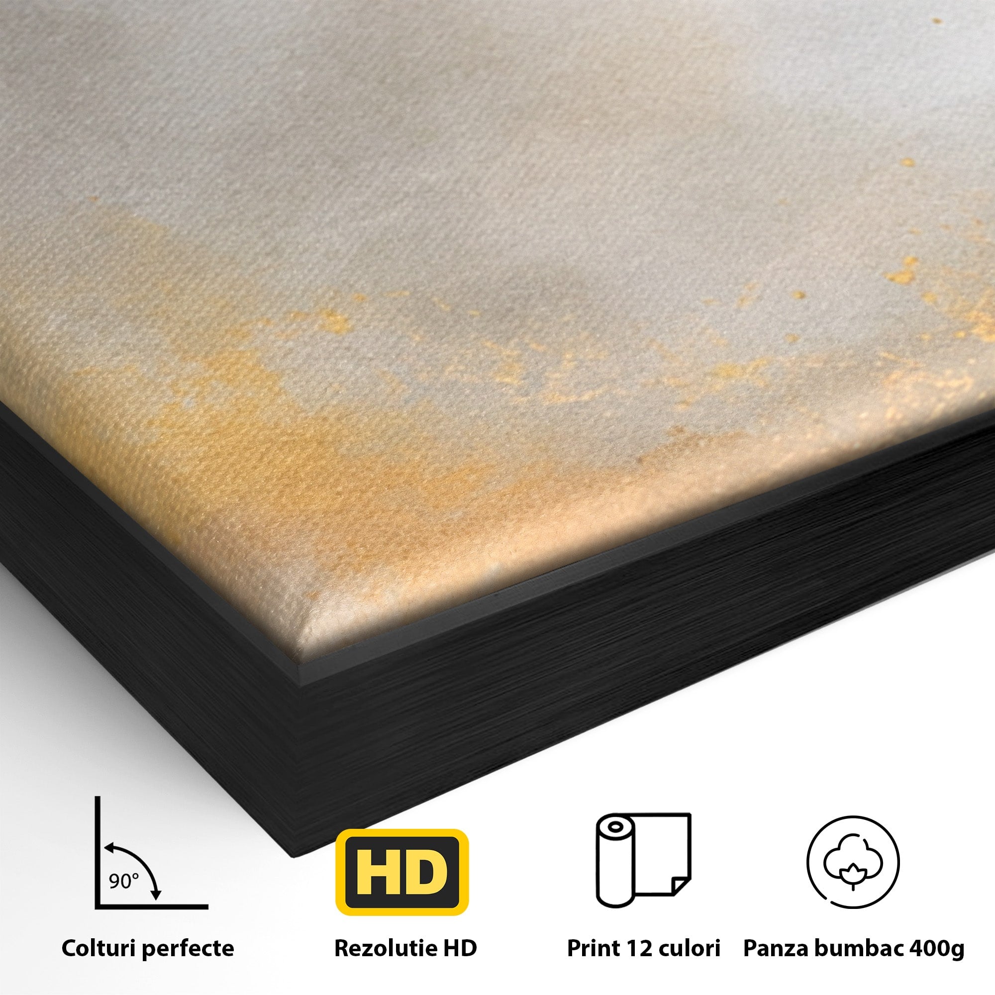 Set 3 Tablouri Canvas Premium LuxCanva® C3-1237, Gold And Grey Abstract Painting, Relaxare, Living Room, Culori Vibrante
