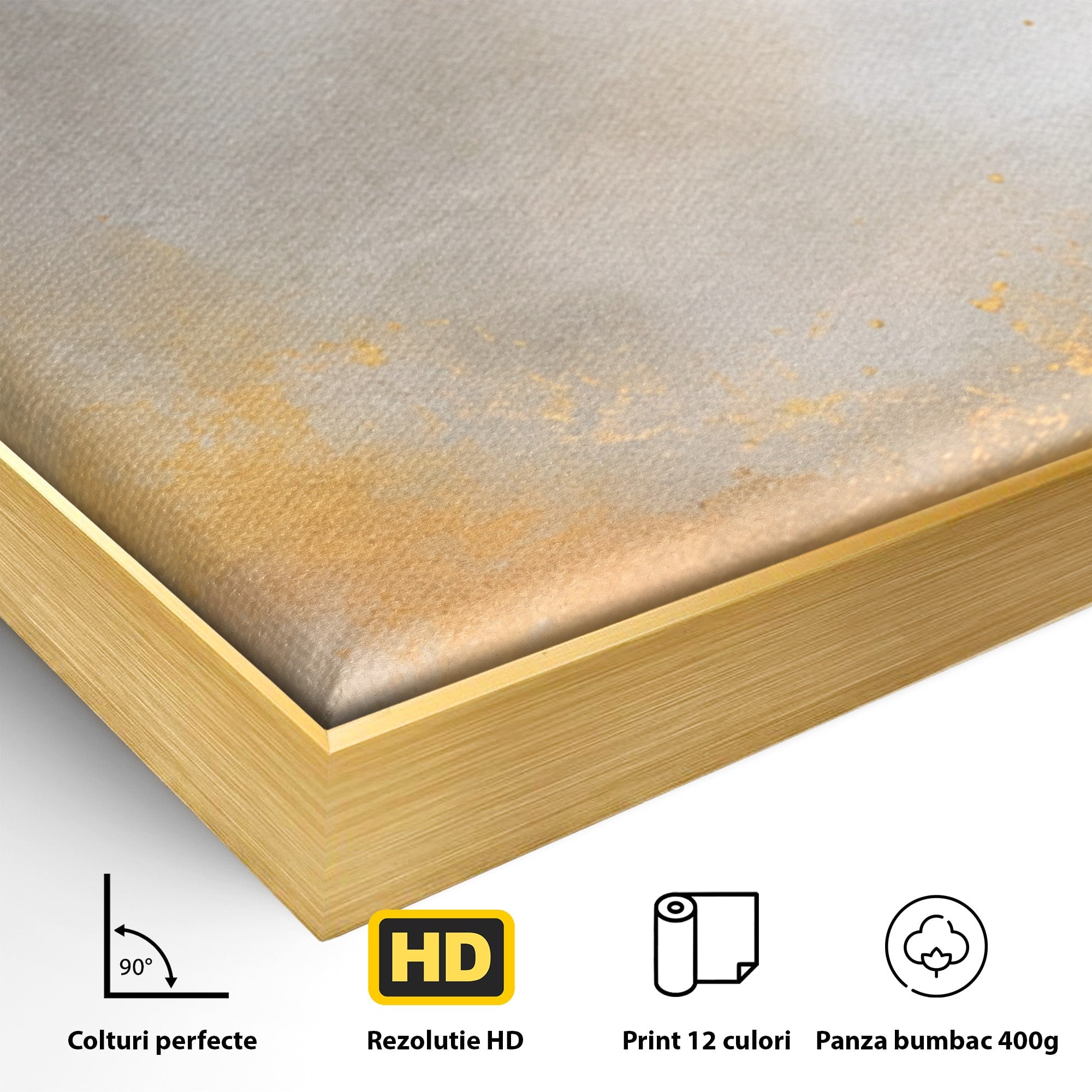 Set 3 Tablouri Canvas Premium LuxCanva® C3-1237, Gold And Grey Abstract Painting, Relaxare, Living Room, Culori Vibrante