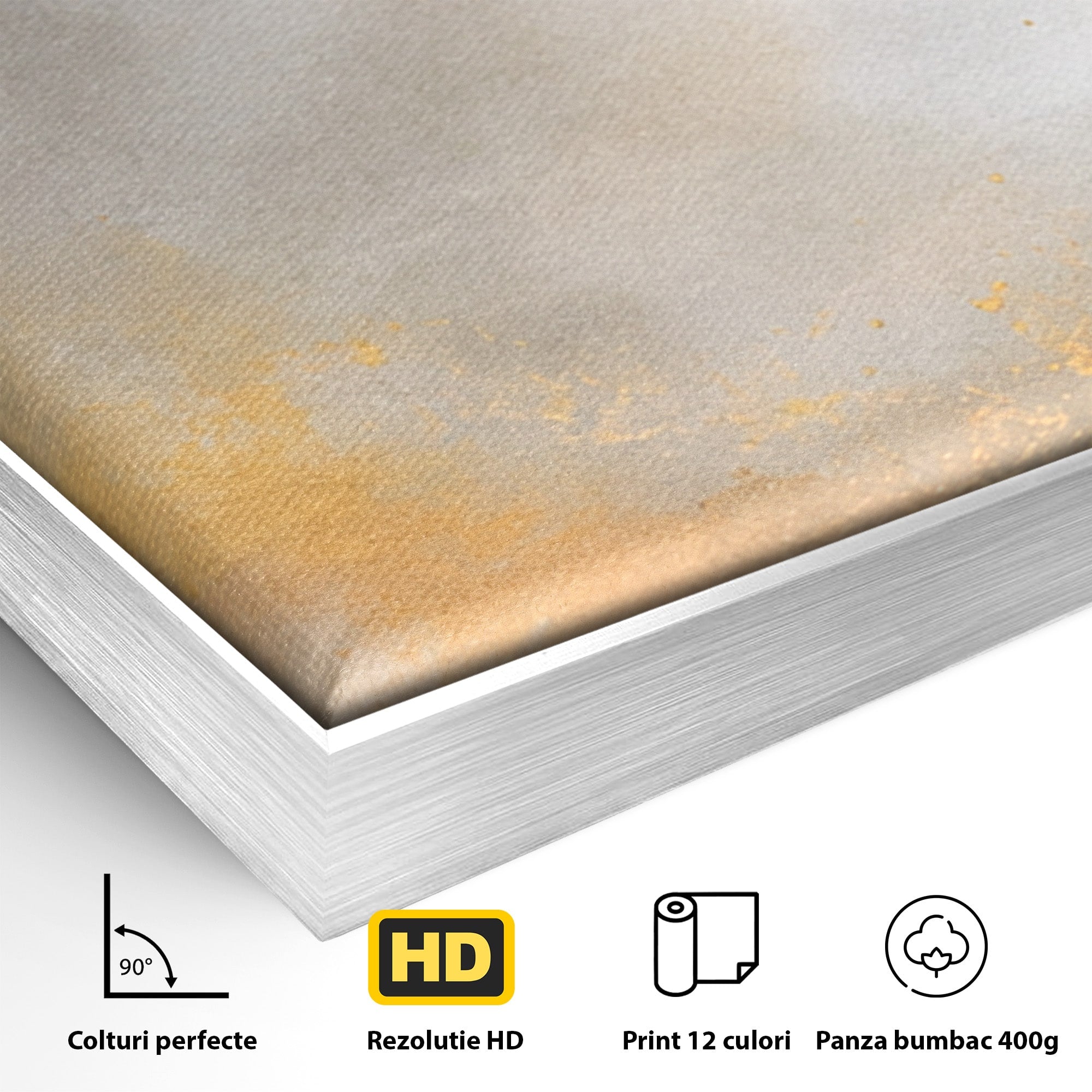Set 3 Tablouri Canvas Premium LuxCanva® C3-1237, Gold And Grey Abstract Painting, Relaxare, Living Room, Culori Vibrante