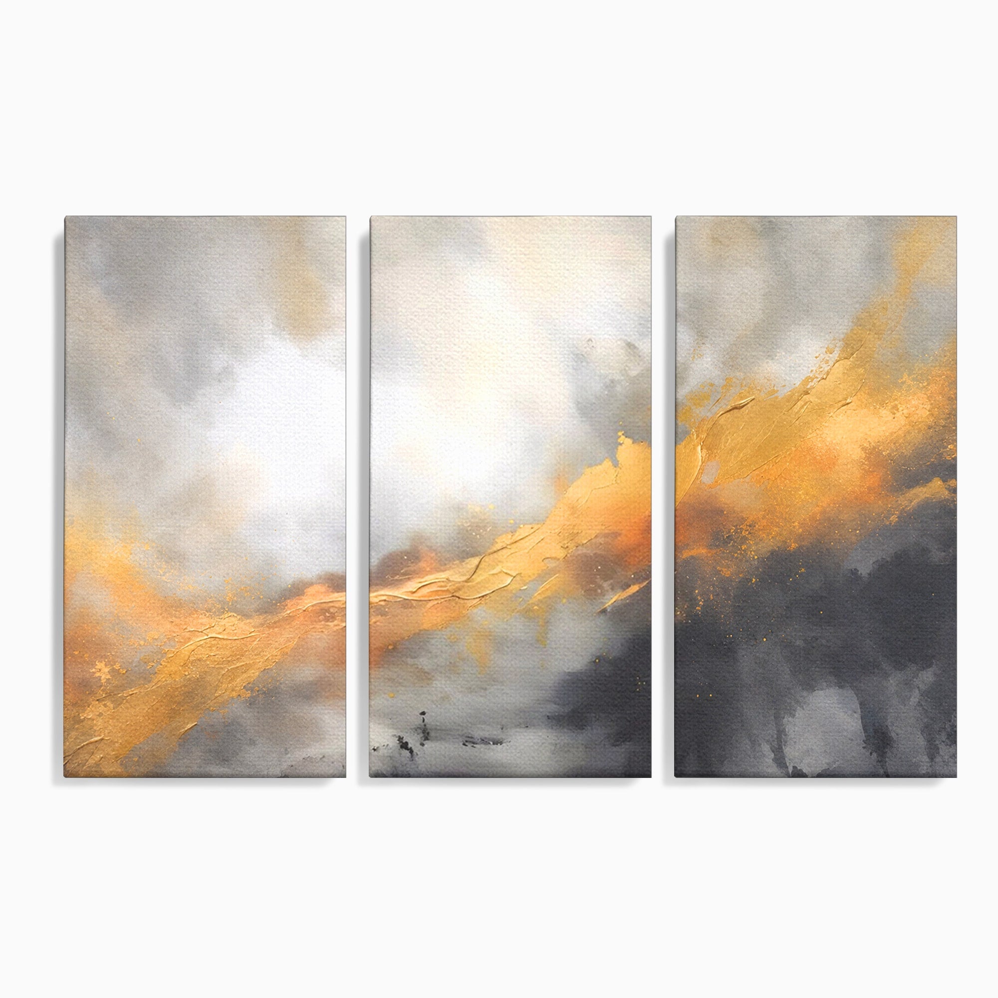 Set 3 Tablouri Canvas Premium LuxCanva® C3-1237, Gold And Grey Abstract Painting, Relaxare, Living Room, Culori Vibrante