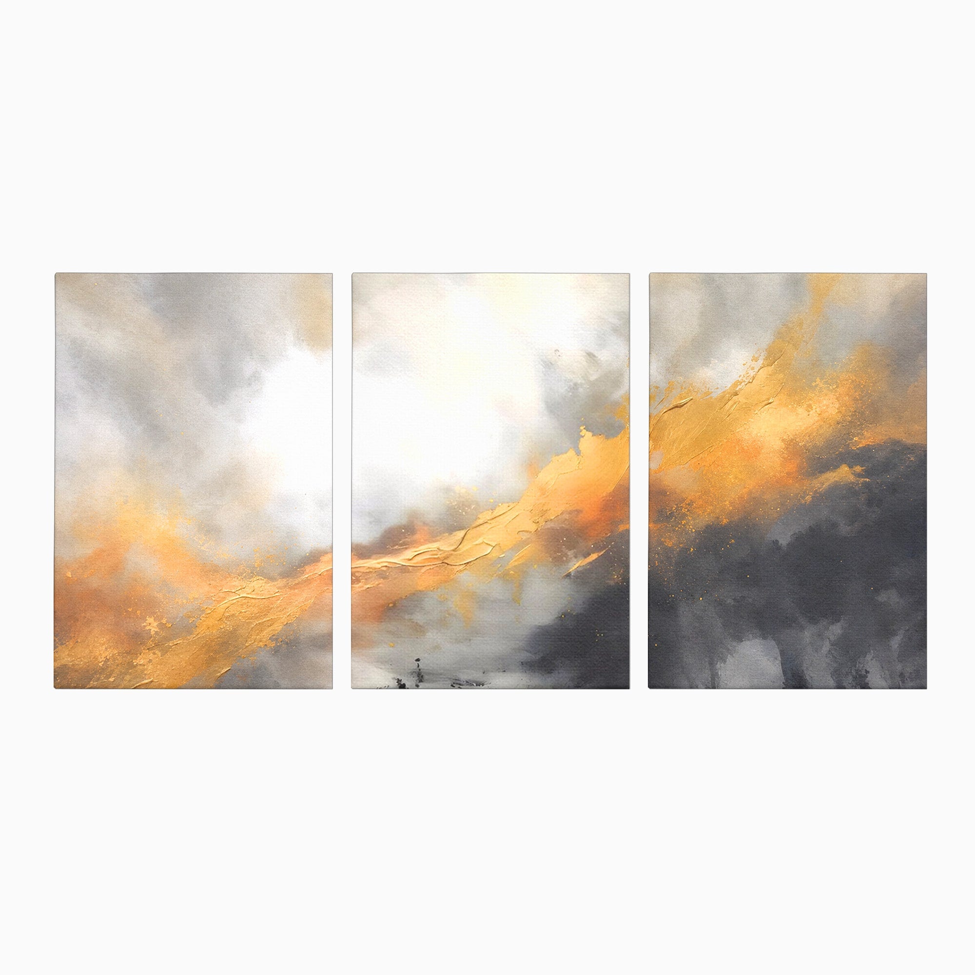 Set 3 Tablouri Canvas Premium LuxCanva® C3-1237, Gold And Grey Abstract Painting, Relaxare, Living Room, Culori Vibrante