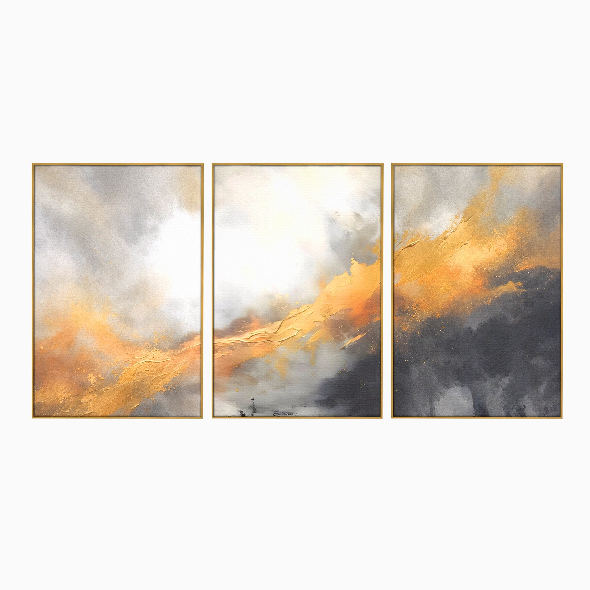 Set 3 Tablouri Canvas Premium LuxCanva® C3-1237, Gold And Grey Abstract Painting, Relaxare, Living Room, Culori Vibrante