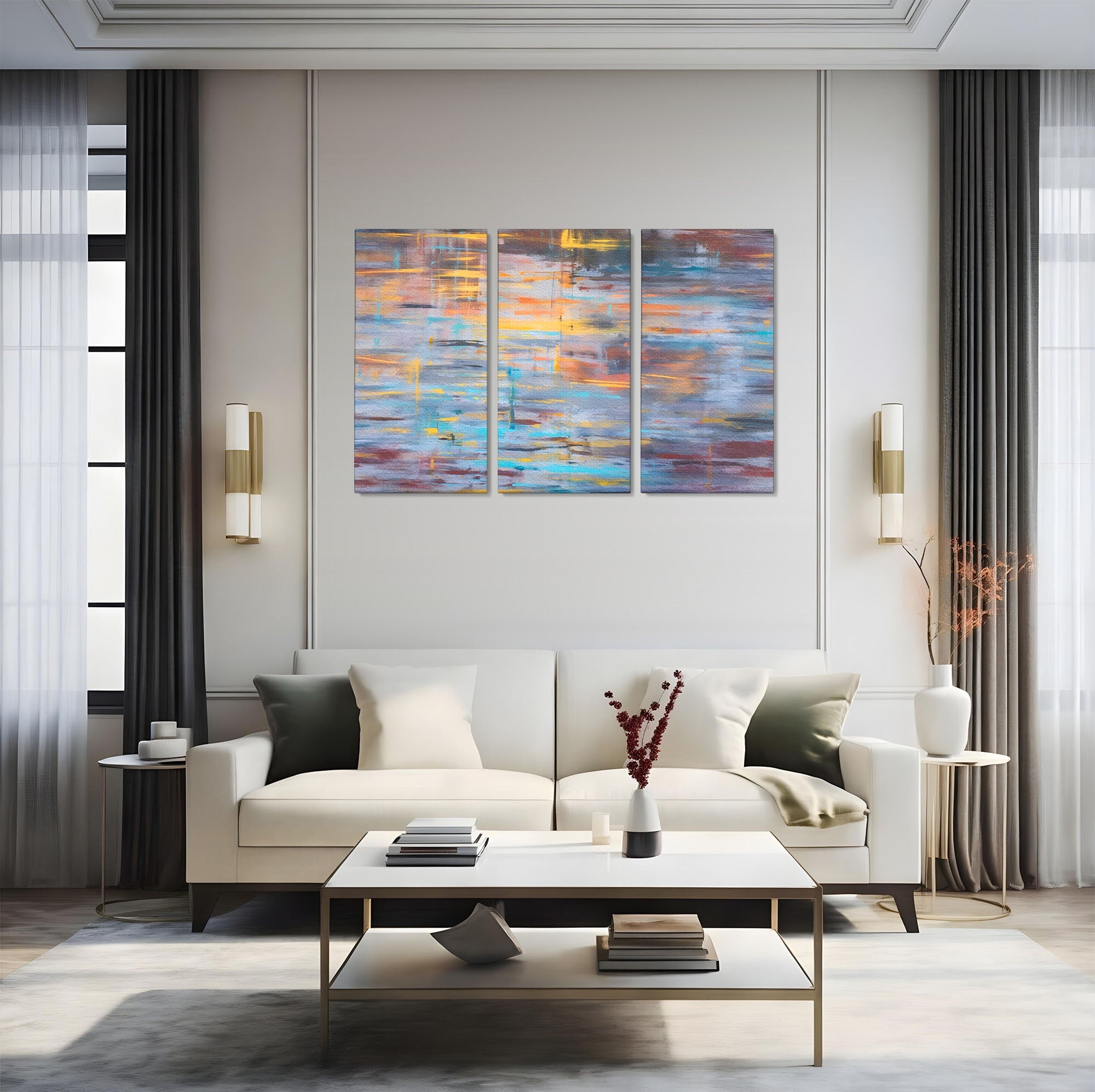 Set 3 Tablouri Canvas Premium LuxCanva® C3-1239, Luciul Apei, Relaxare, Living Room, Culori Vibrante