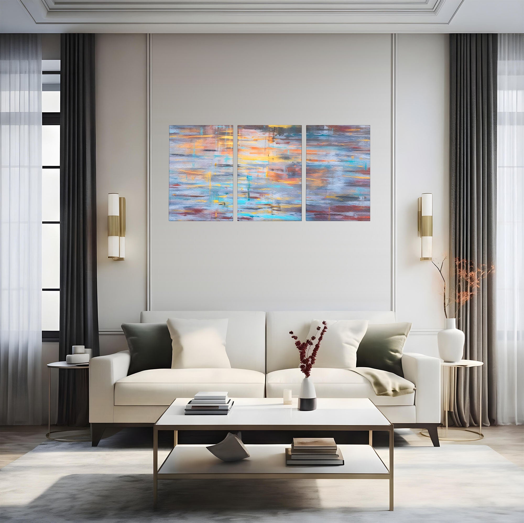 Set 3 Tablouri Canvas Premium LuxCanva® C3-1239, Luciul Apei, Relaxare, Living Room, Culori Vibrante