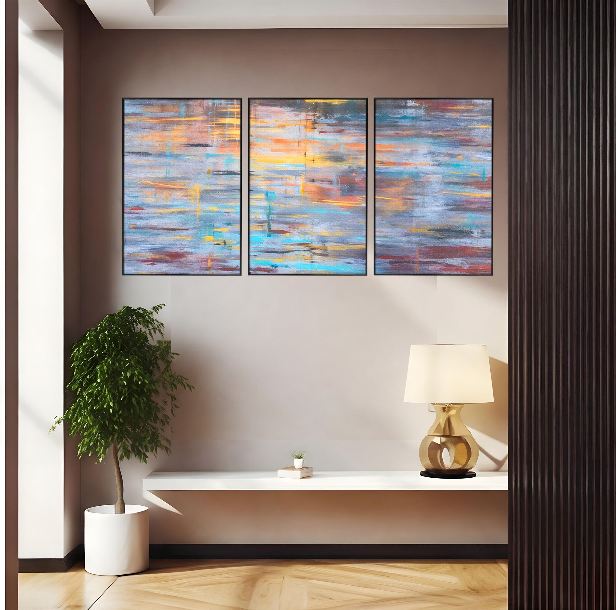 Set 3 Tablouri Canvas Premium LuxCanva® C3-1239, Luciul Apei, Relaxare, Living Room, Culori Vibrante