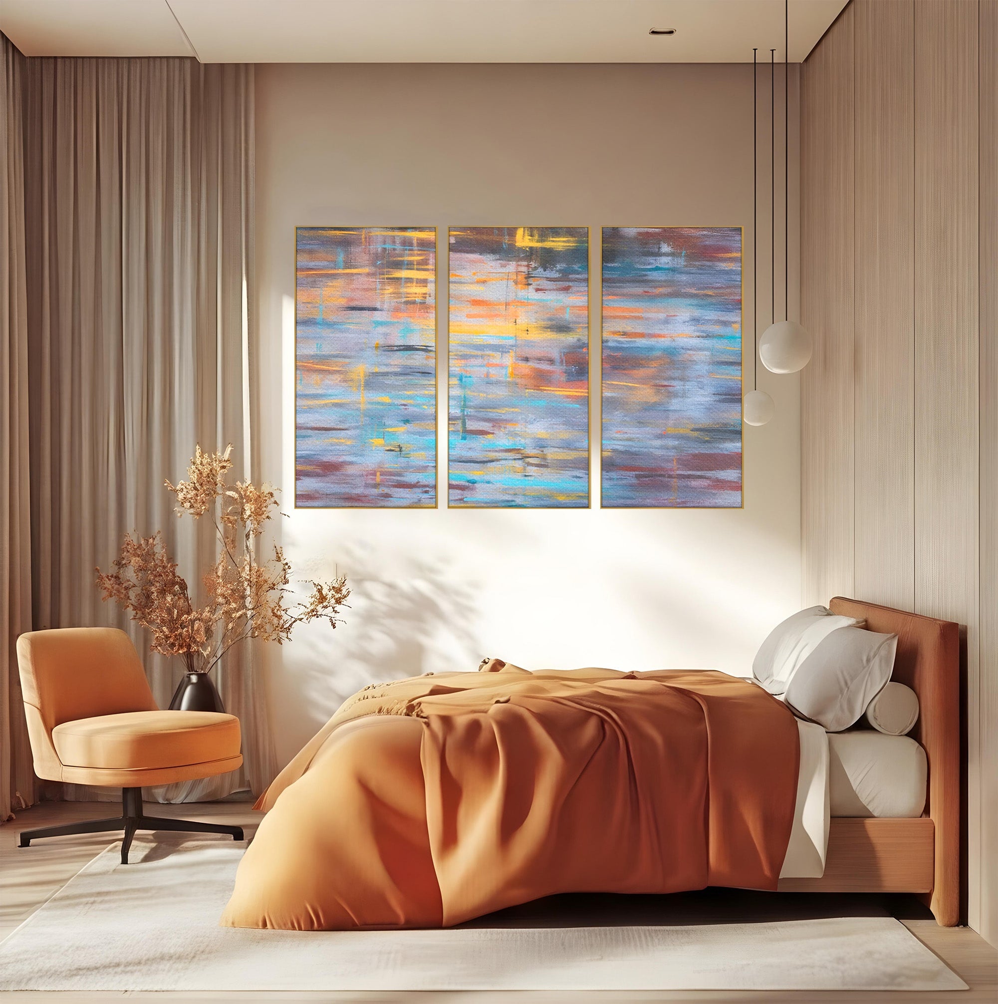 Set 3 Tablouri Canvas Premium LuxCanva® C3-1239, Luciul Apei, Relaxare, Living Room, Culori Vibrante