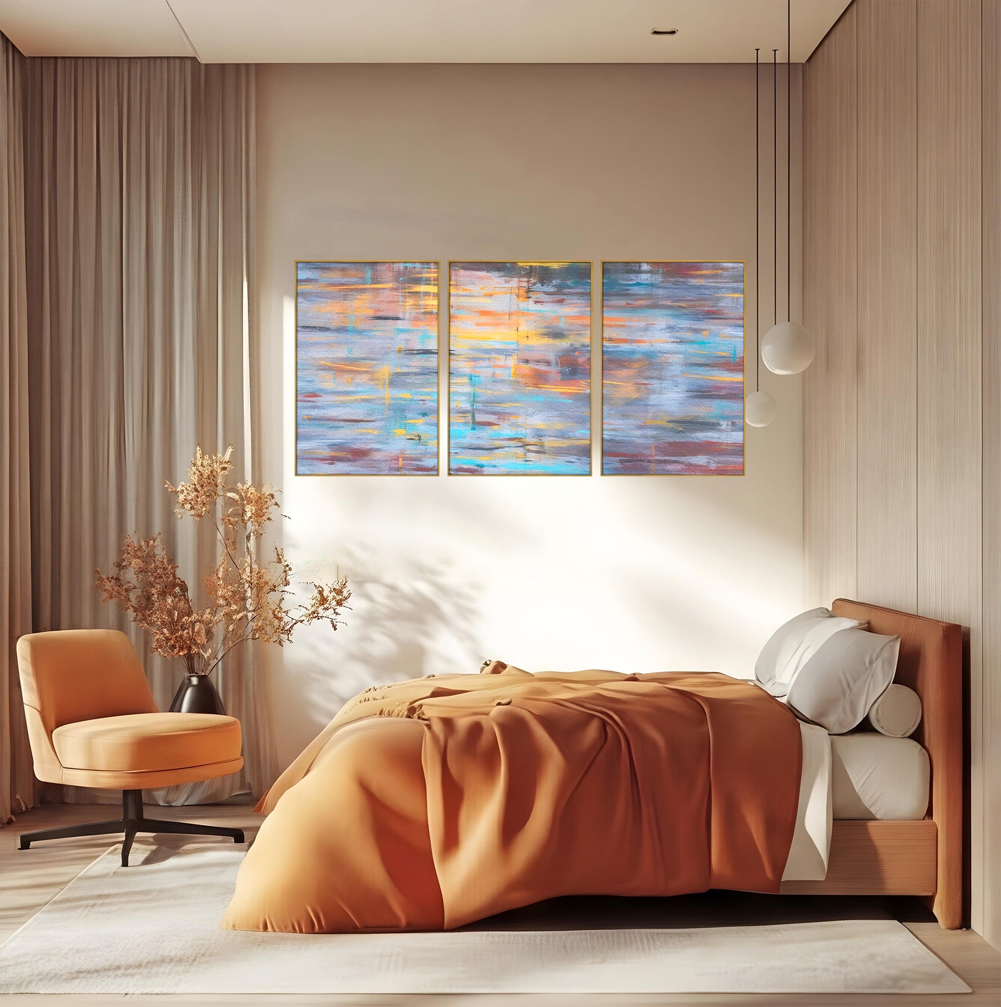 Set 3 Tablouri Canvas Premium LuxCanva® C3-1239, Luciul Apei, Relaxare, Living Room, Culori Vibrante