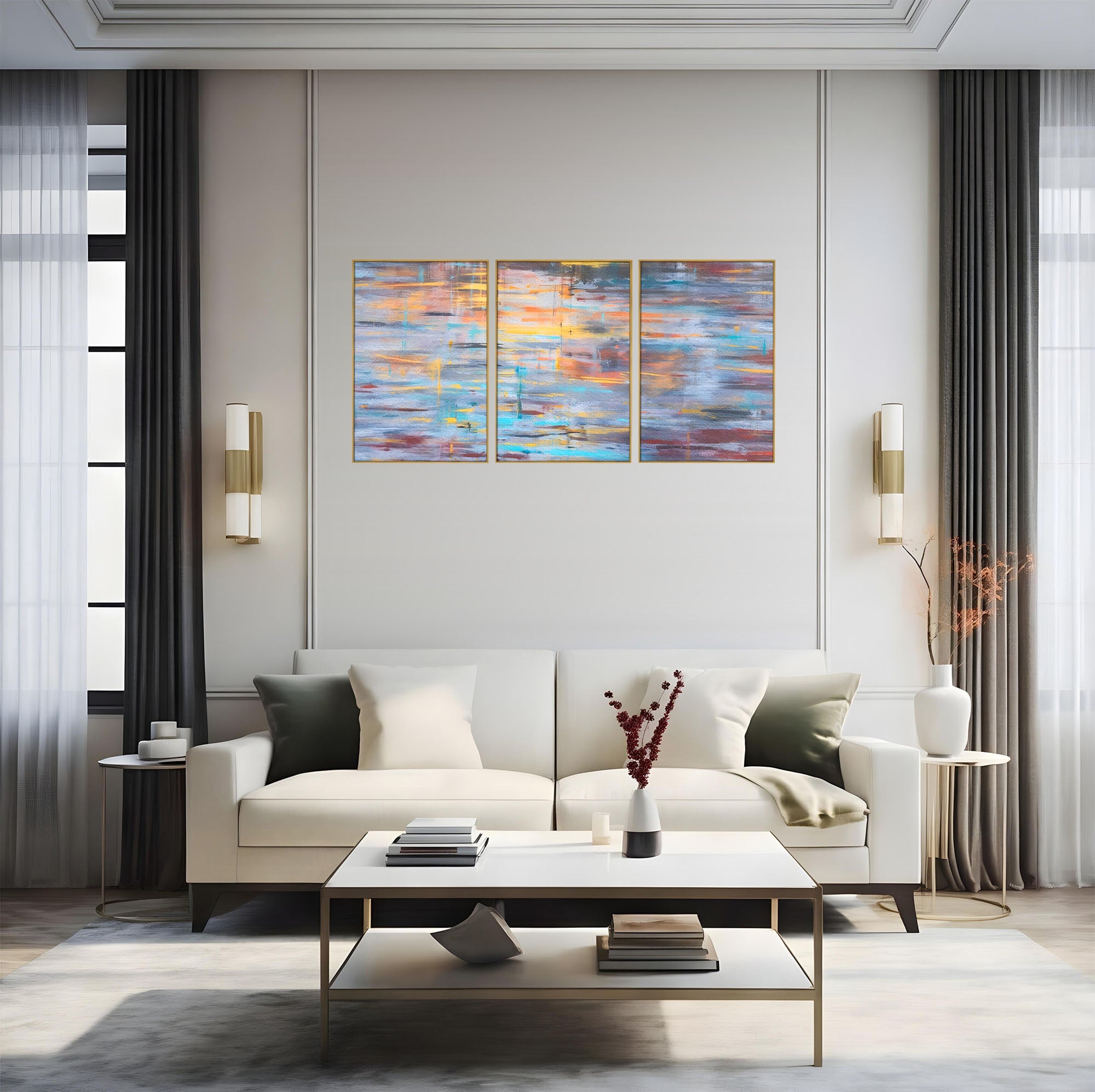 Set 3 Tablouri Canvas Premium LuxCanva® C3-1239, Luciul Apei, Relaxare, Living Room, Culori Vibrante