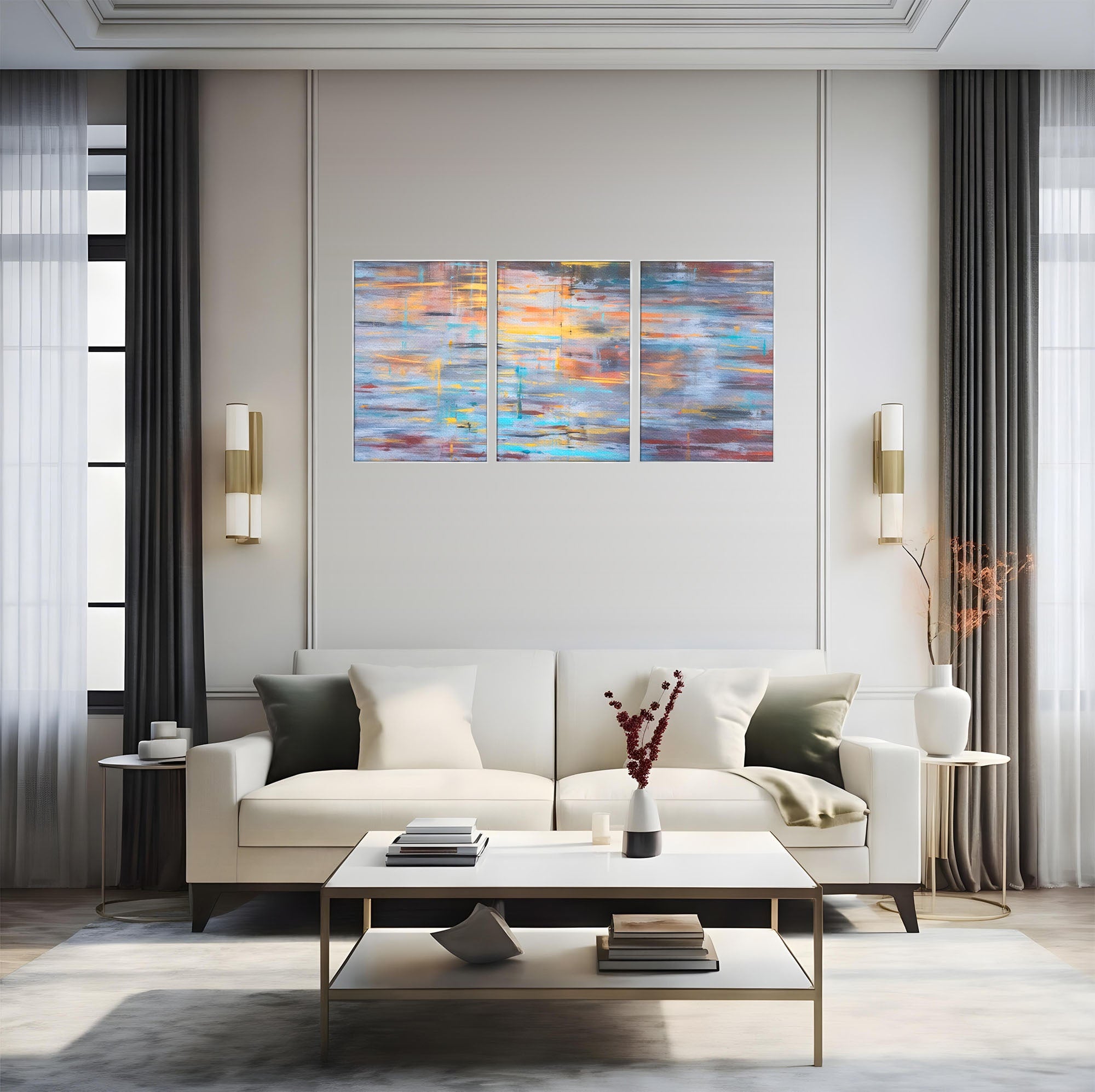 Set 3 Tablouri Canvas Premium LuxCanva® C3-1239, Luciul Apei, Relaxare, Living Room, Culori Vibrante
