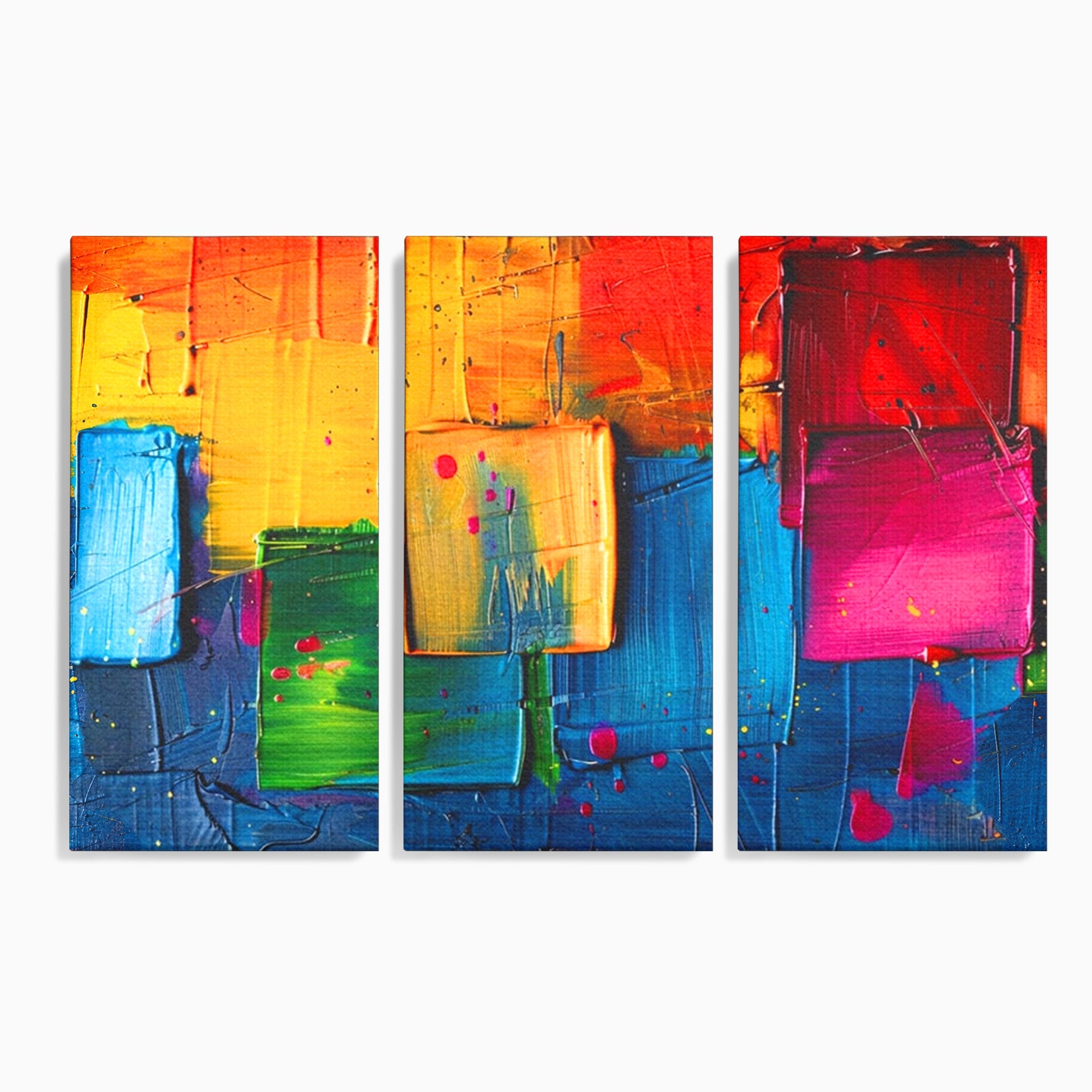 Set 3 Tablouri Canvas Premium LuxCanva® C3-1269, Blocuri de lumina, Geometrie, Culori, Fragmente, Compozitie, Urban, Impuls, Creativitate, Expresivitate, Expozitie, Iubire, Birou, Living, Dormitor