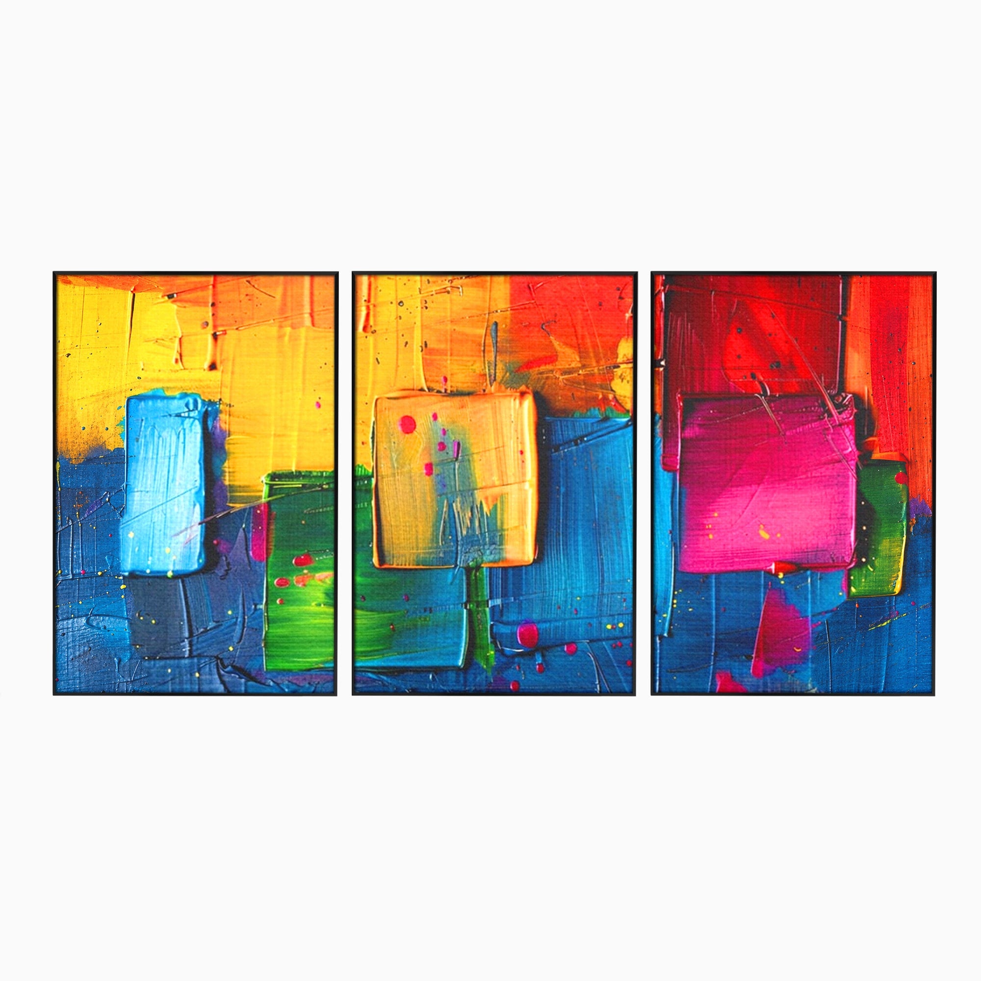 Set 3 Tablouri Canvas Premium LuxCanva® C3-1269, Blocuri de lumina, Geometrie, Culori, Fragmente, Compozitie, Urban, Impuls, Creativitate, Expresivitate, Expozitie, Iubire, Birou, Living, Dormitor