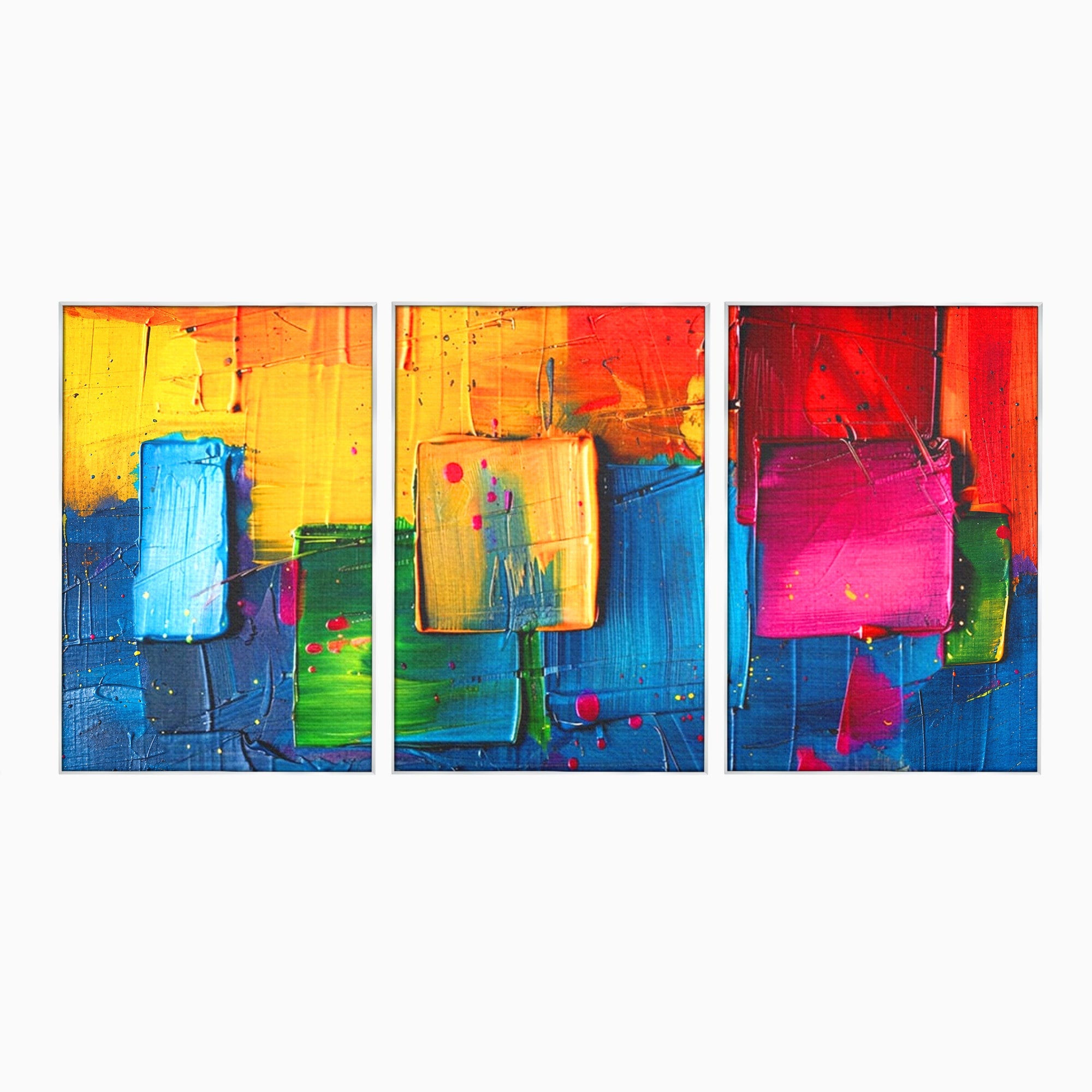 Set 3 Tablouri Canvas Premium LuxCanva® C3-1269, Blocuri de lumina, Geometrie, Culori, Fragmente, Compozitie, Urban, Impuls, Creativitate, Expresivitate, Expozitie, Iubire, Birou, Living, Dormitor