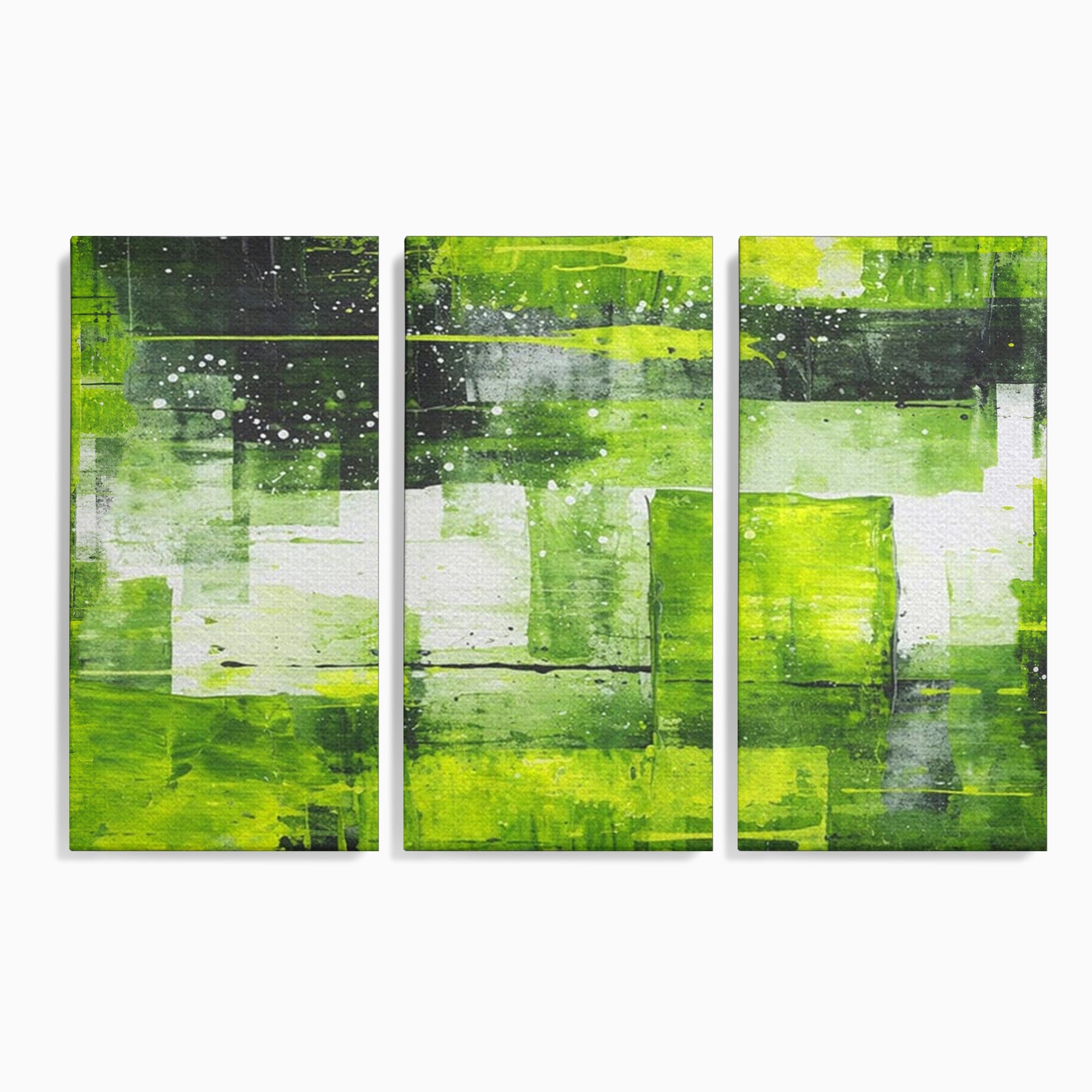 Set 3 Tablouri Canvas Premium LuxCanva® C3-1273, Puls vegetal, Geometrie, Verde, Organic, Armonie, Peisaj, Straturi, Prospetime, Abstract, Textura, Minimalism, Liniste, Spa, Birou, Living, Dormitor