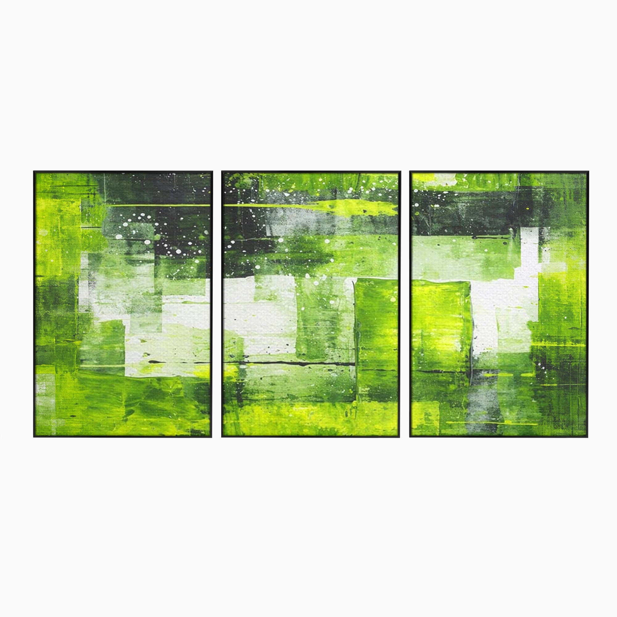 Set 3 Tablouri Canvas Premium LuxCanva® C3-1273, Puls vegetal, Geometrie, Verde, Organic, Armonie, Peisaj, Straturi, Prospetime, Abstract, Textura, Minimalism, Liniste, Spa, Birou, Living, Dormitor