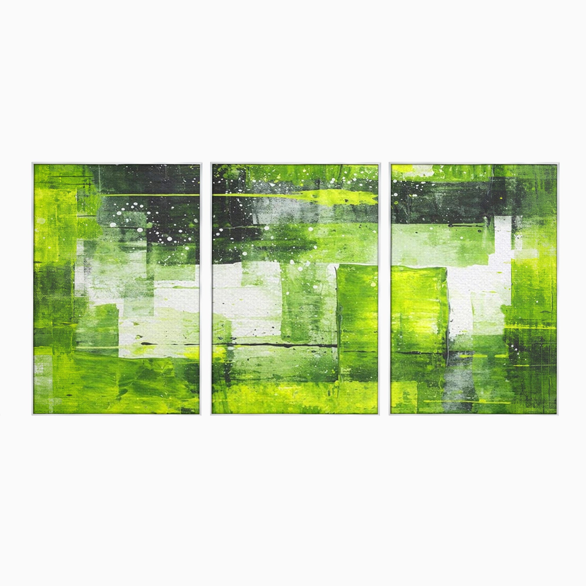 Set 3 Tablouri Canvas Premium LuxCanva® C3-1273, Puls vegetal, Geometrie, Verde, Organic, Armonie, Peisaj, Straturi, Prospetime, Abstract, Textura, Minimalism, Liniste, Spa, Birou, Living, Dormitor