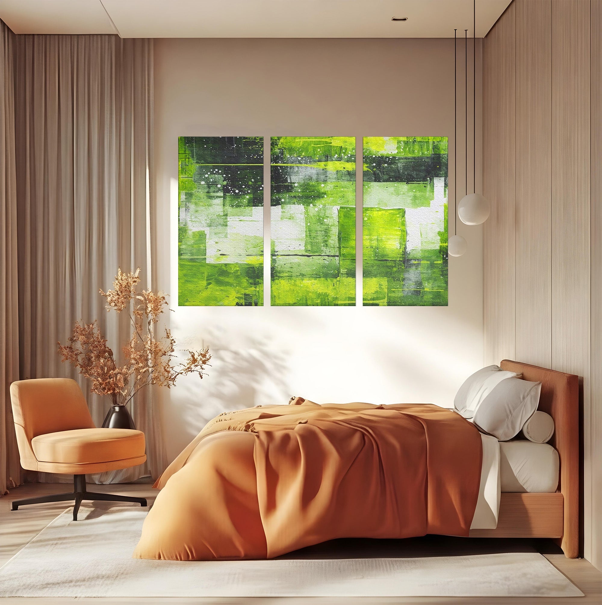 Set 3 Tablouri Canvas Premium LuxCanva® C3-1273, Puls vegetal, Geometrie, Verde, Organic, Armonie, Peisaj, Straturi, Prospetime, Abstract, Textura, Minimalism, Liniste, Spa, Birou, Living, Dormitor